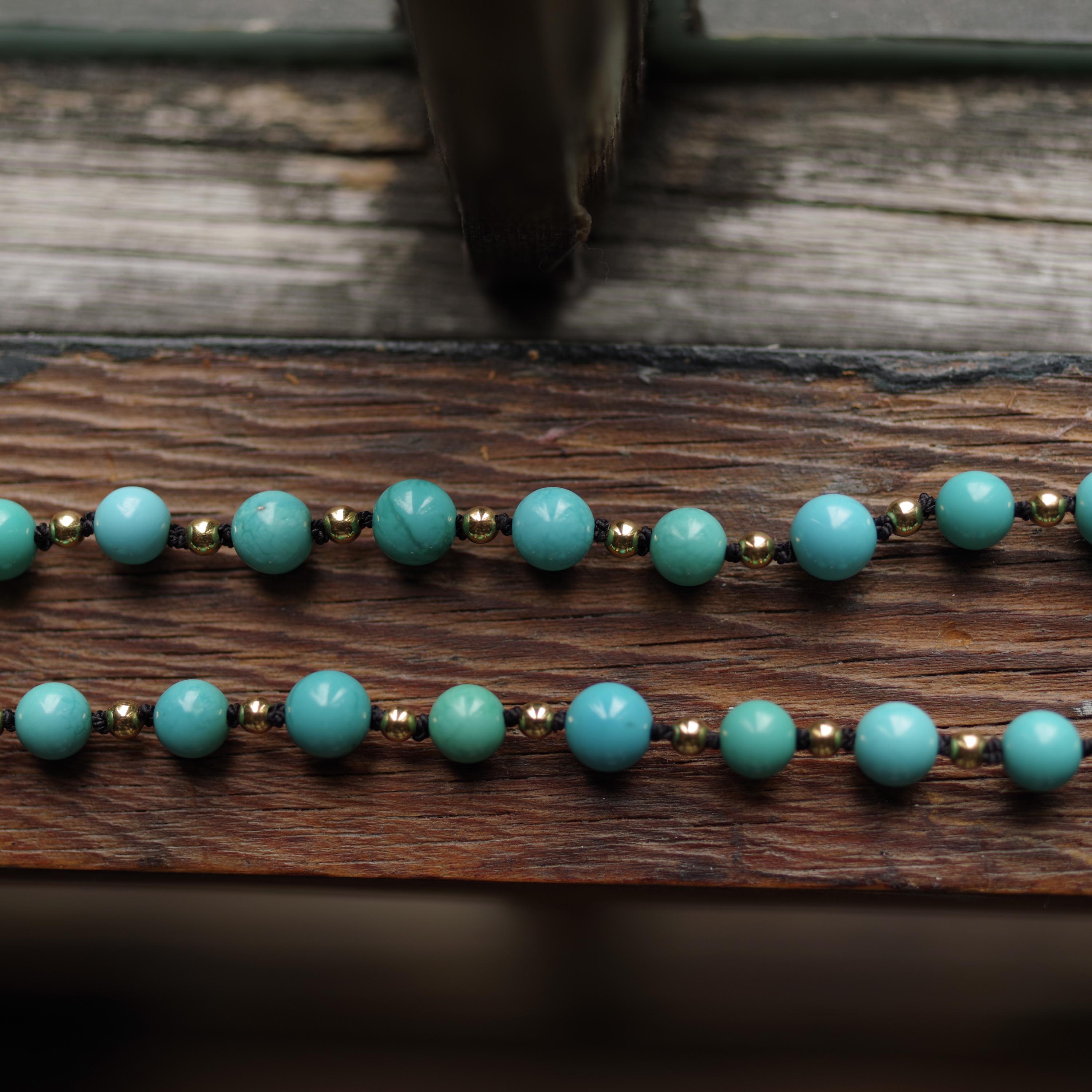 Antique Turquoise Bead Necklace with Gold Beads and Clasp 6