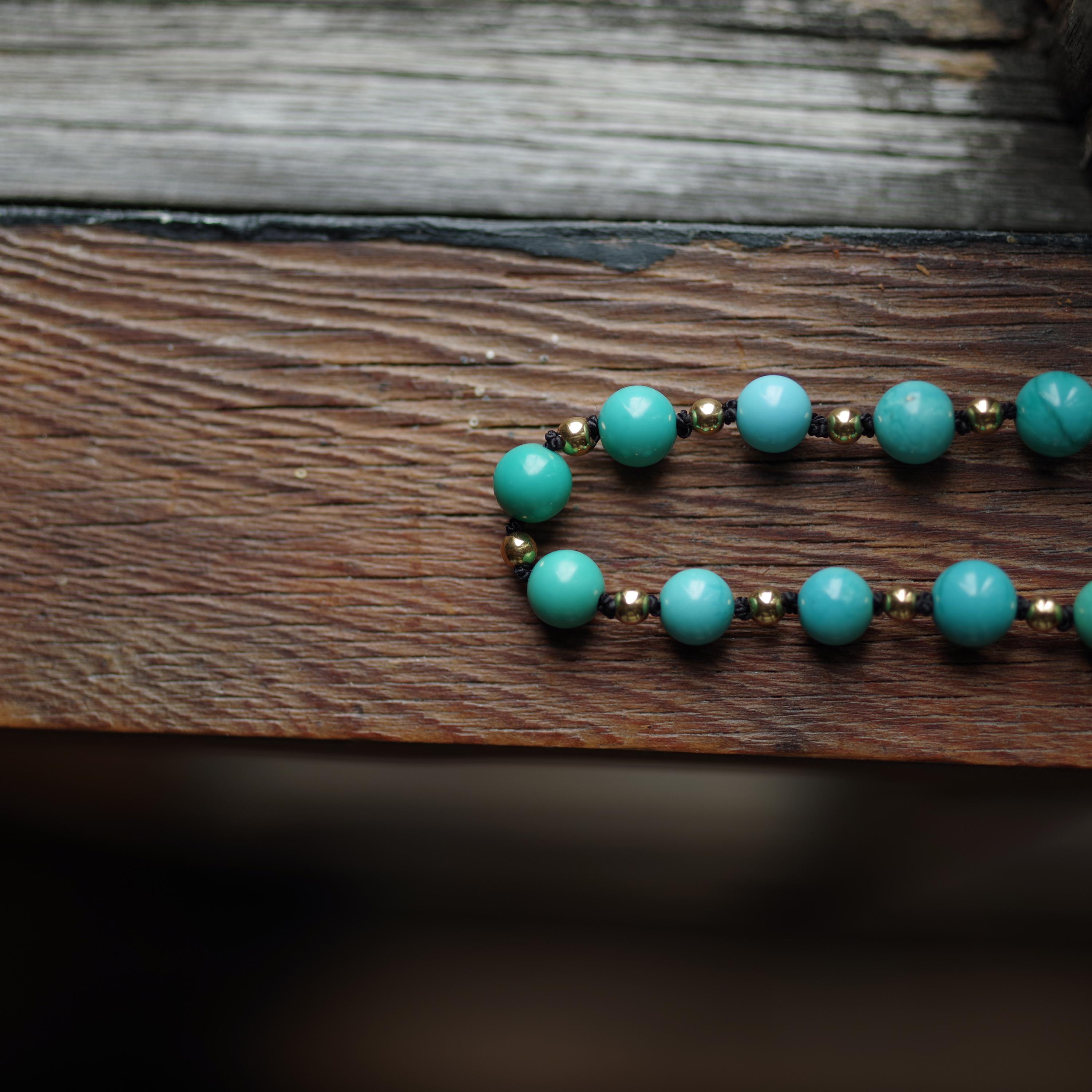 Antique Turquoise Bead Necklace with Gold Beads and Clasp 7