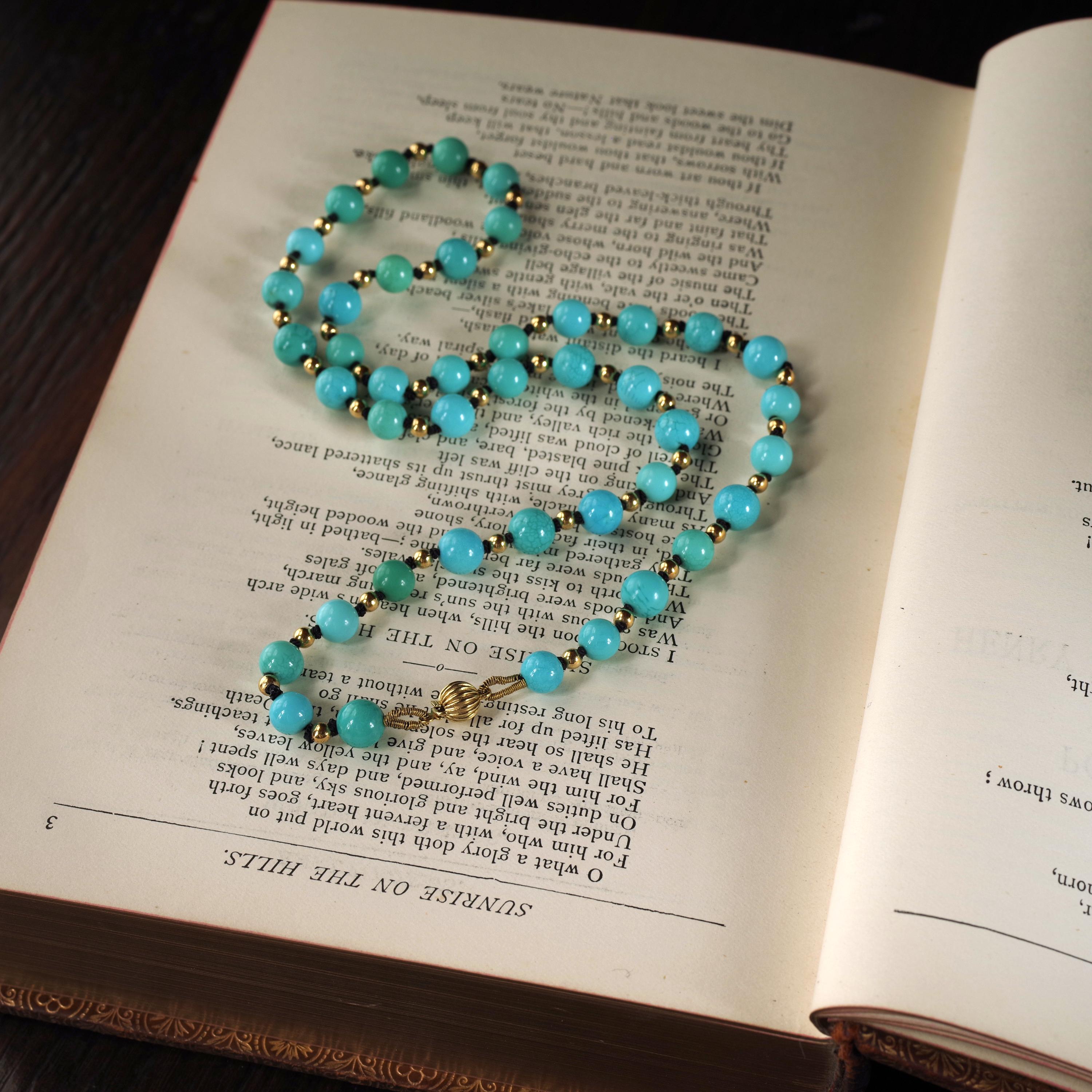 Antique Turquoise Bead Necklace with Gold Beads and Clasp 8