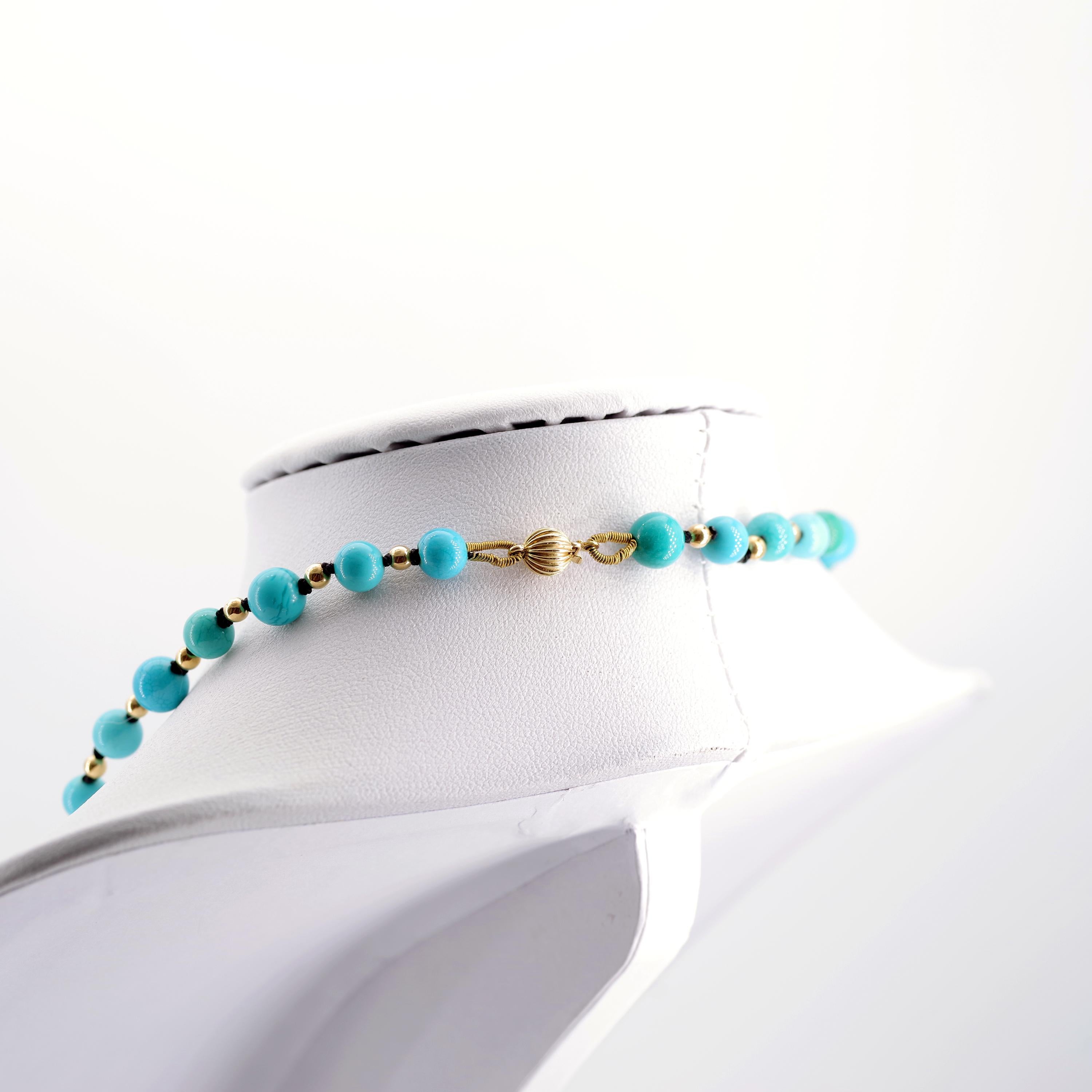 Art Deco Antique Turquoise Bead Necklace with Gold Beads and Clasp