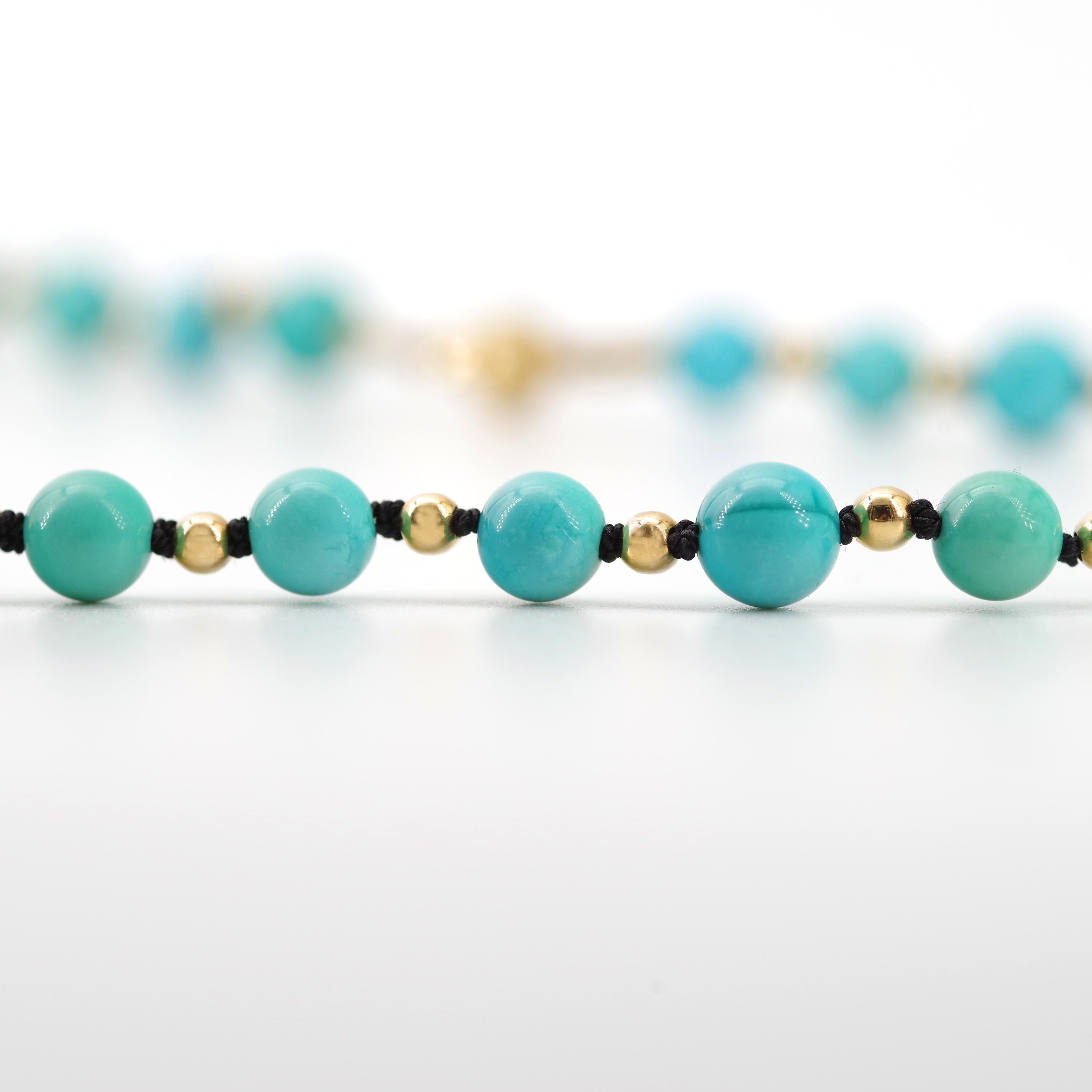 Round Cut Antique Turquoise Bead Necklace with Gold Beads and Clasp