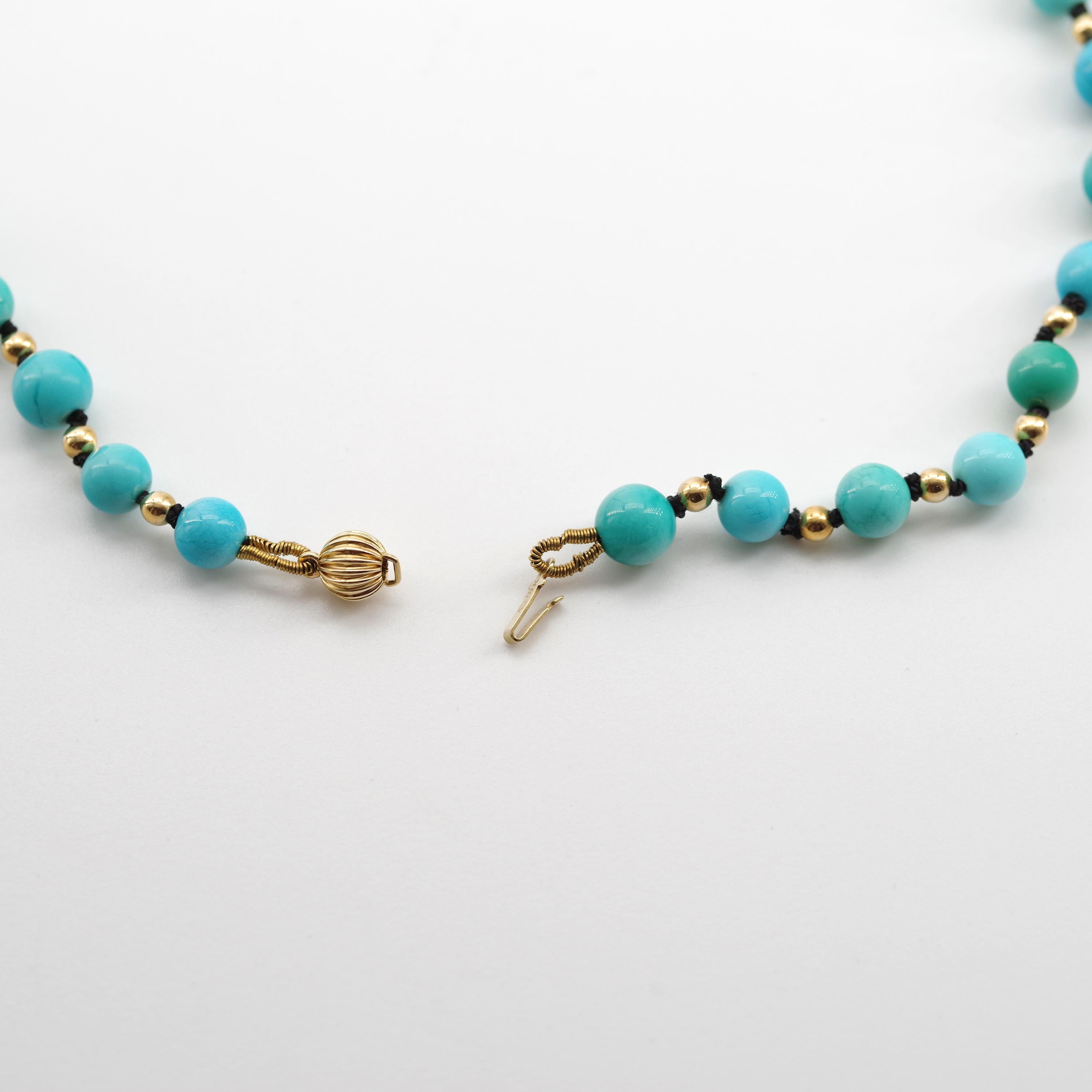 Antique Turquoise Bead Necklace with Gold Beads and Clasp 1