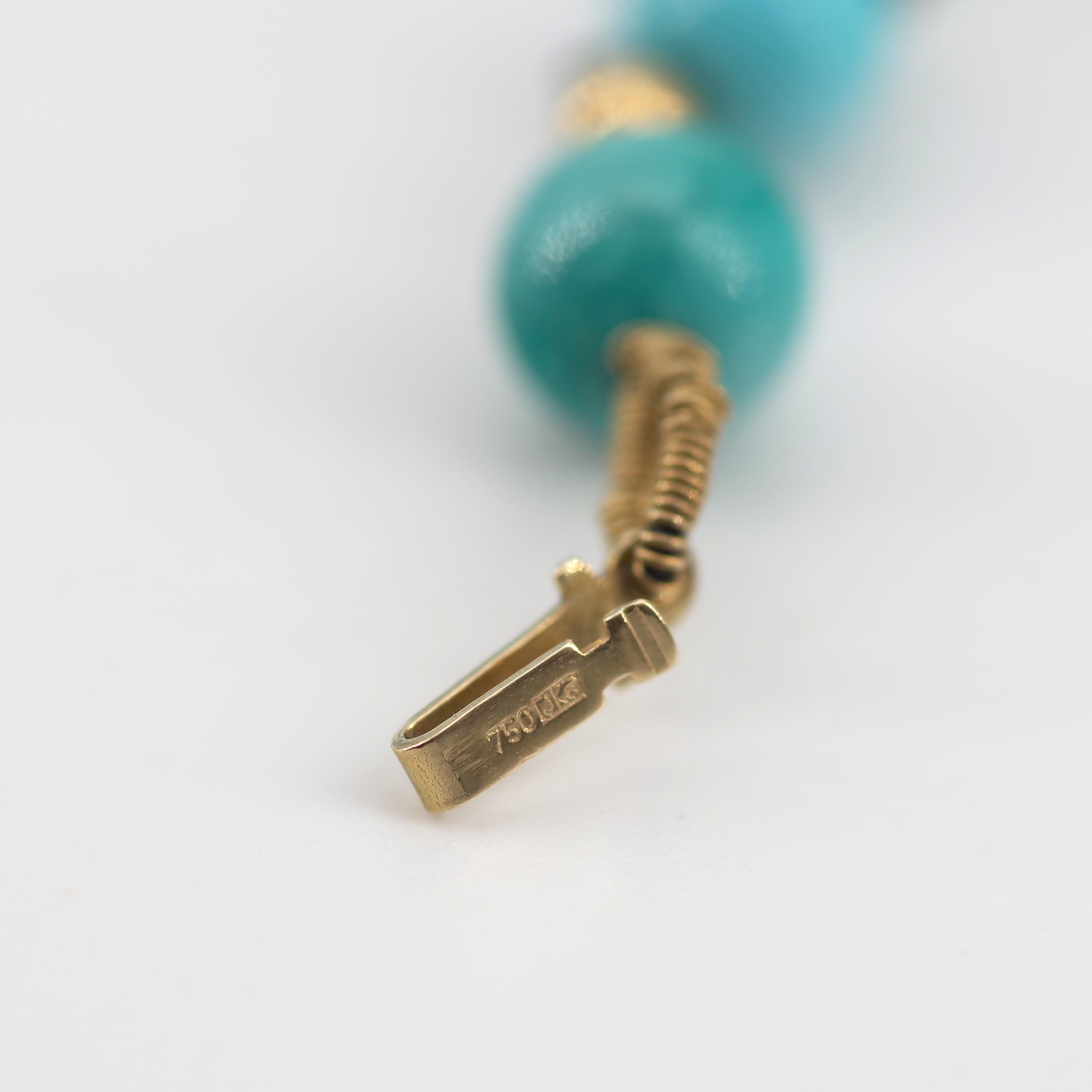 Antique Turquoise Bead Necklace with Gold Beads and Clasp 2