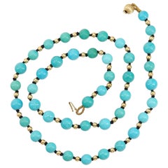 Antique Turquoise Bead Necklace with Gold Beads and Clasp