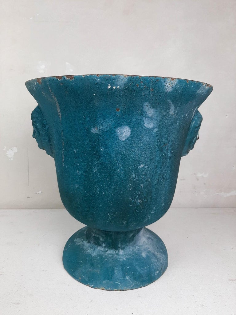 Antique Turquoise Blue Enamelled Cast Iron Paris en Cie Vase For Sale at  1stDibs