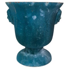 Antike türkisblaue emaillierte Paris en Cie-Vase aus Gusseisen