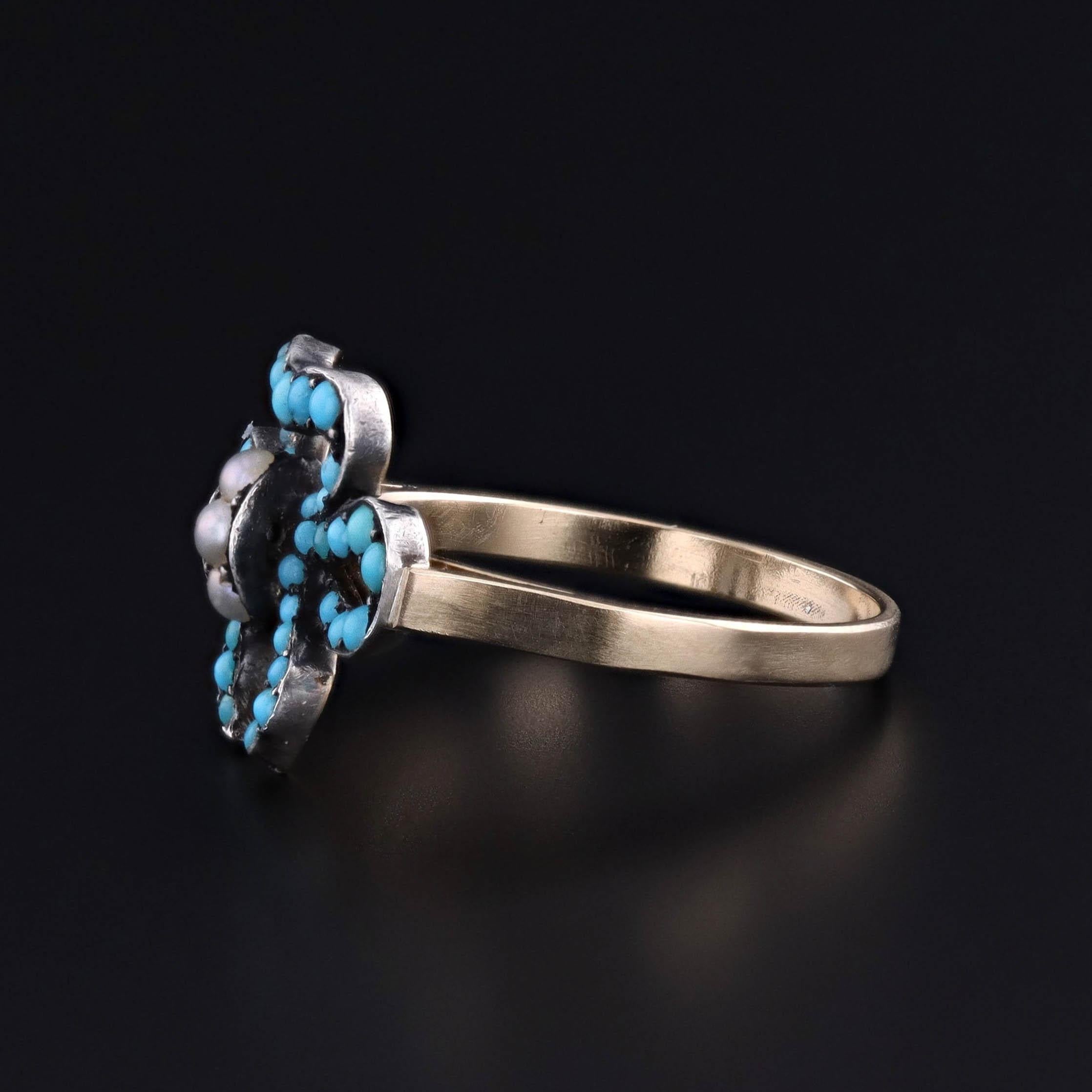 Victorien Bague ancienne en or 14k et argent avec nœud en turquoise en vente