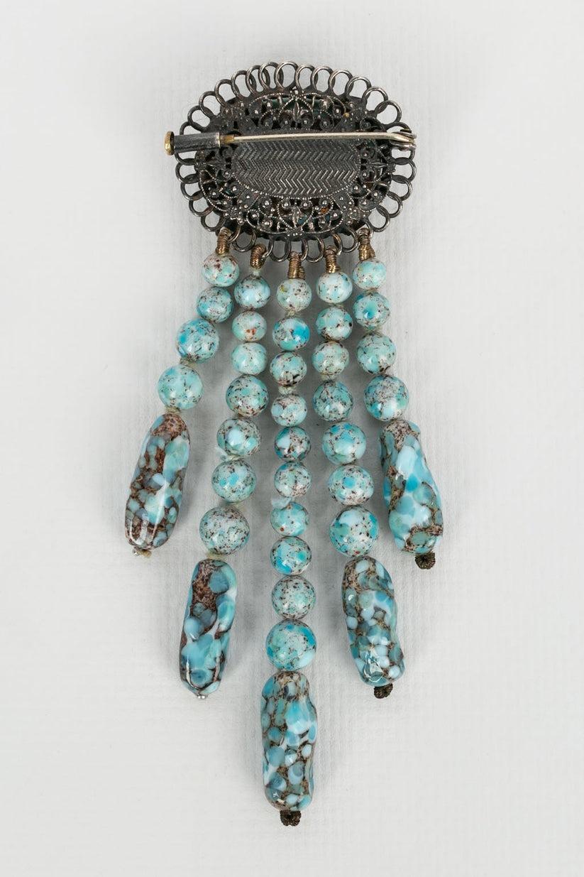 Antique Turquoise Brooch in Glass Paste In Excellent Condition For Sale In SAINT-OUEN-SUR-SEINE, FR