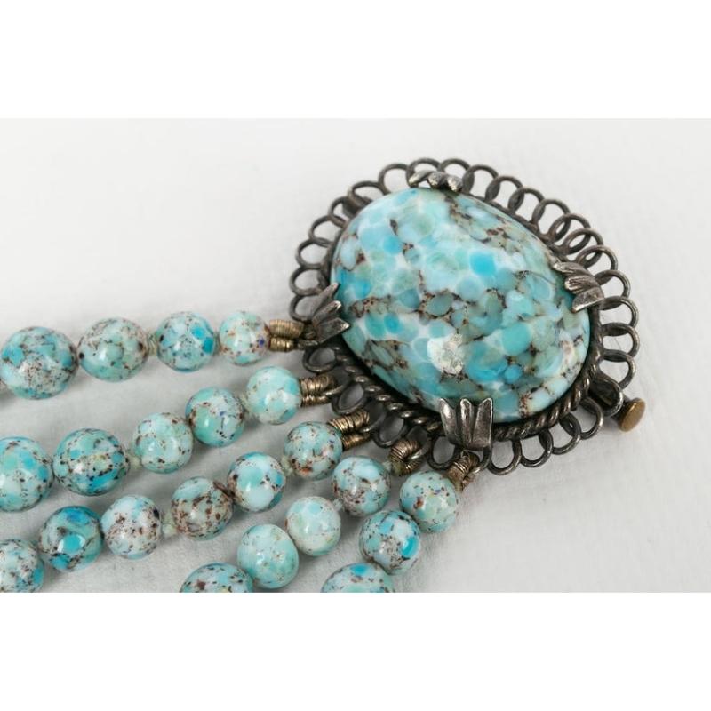 Women's Antique Turquoise Brooch in Glass Paste For Sale