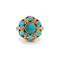 Antique Turquoise Cabochon 14K Yellow Gold Cocktail Ring