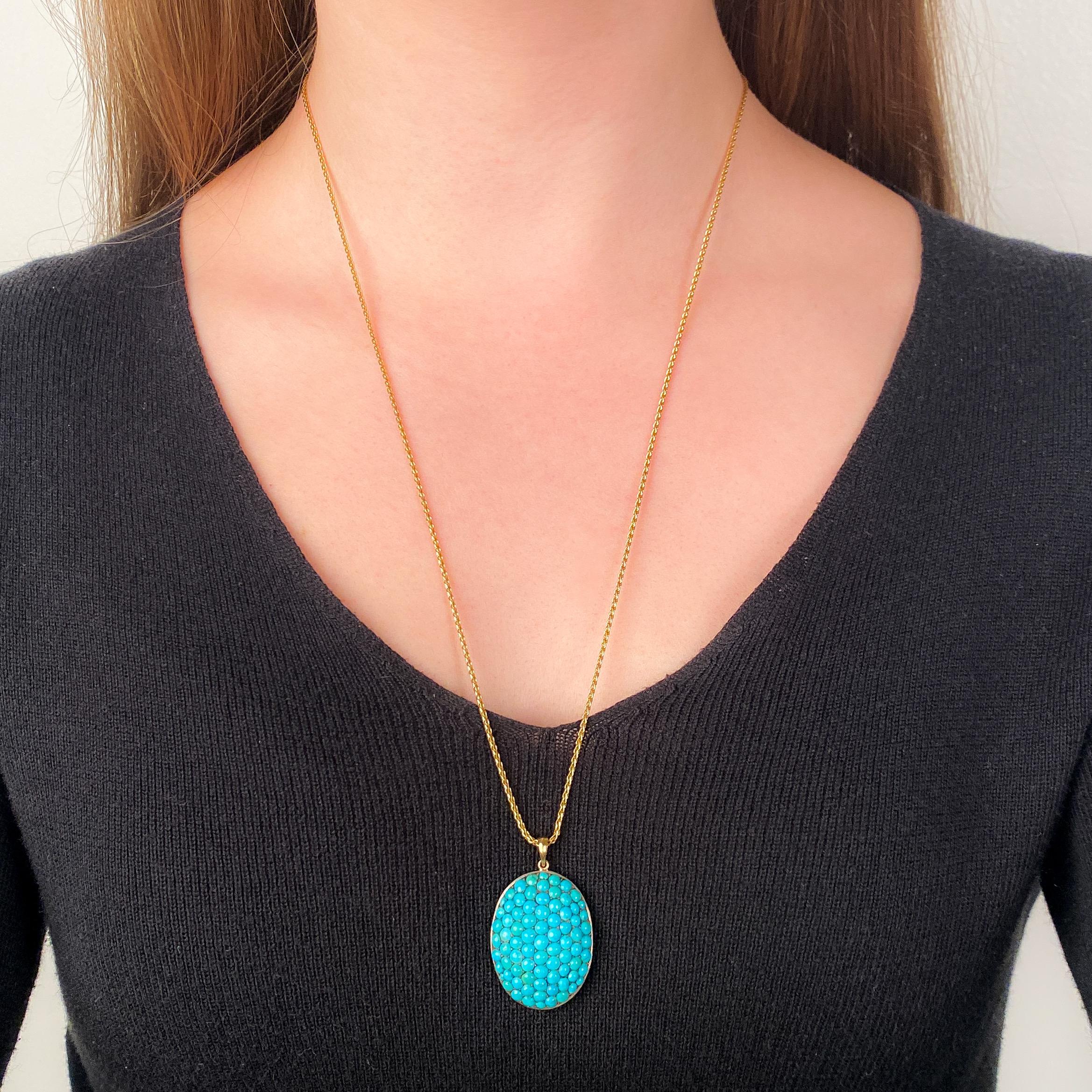 Antique Turquoise Conversion Necklace of 14k Gold In Good Condition For Sale In Lewisburg, PA