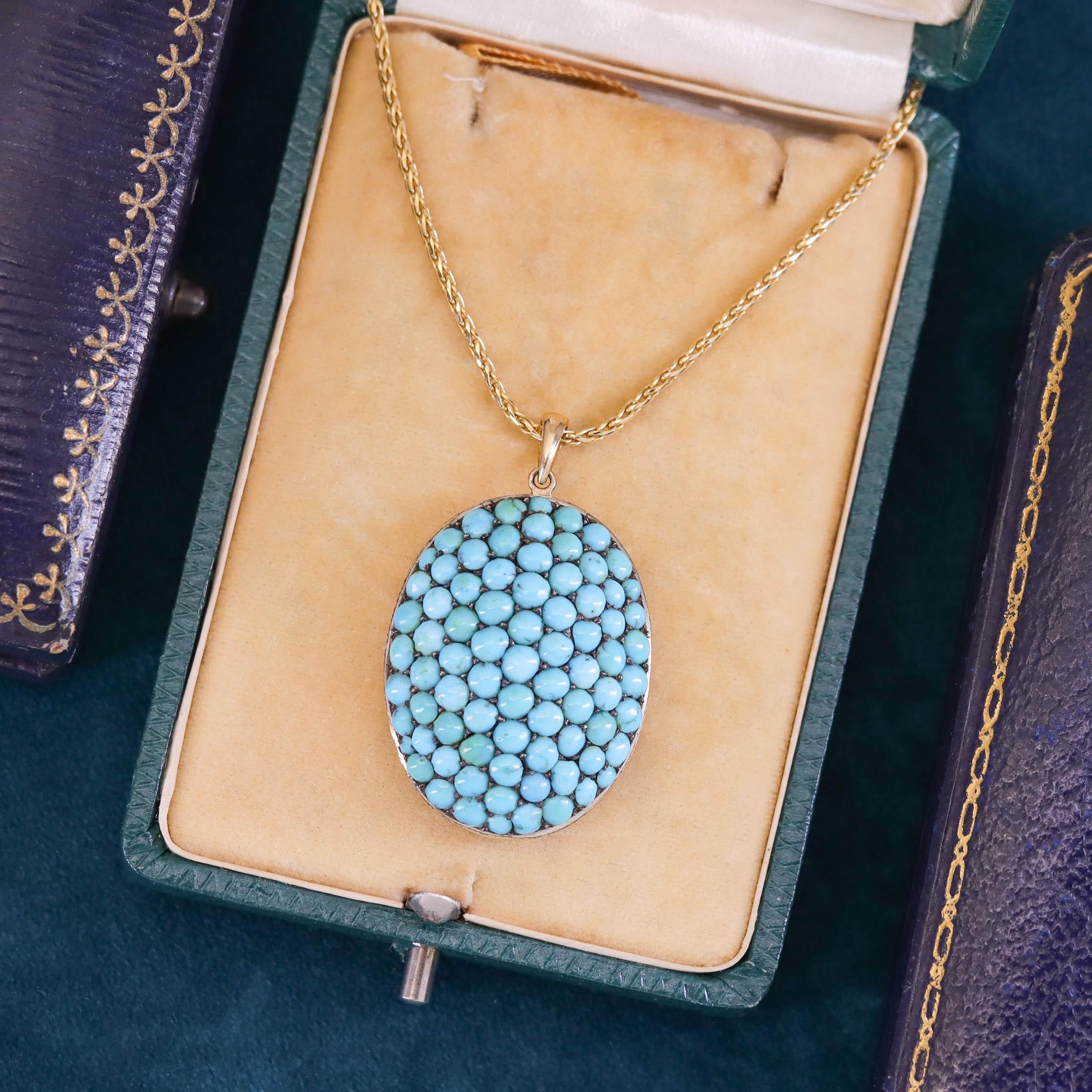 Women's Antique Turquoise Conversion Necklace of 14k Gold For Sale