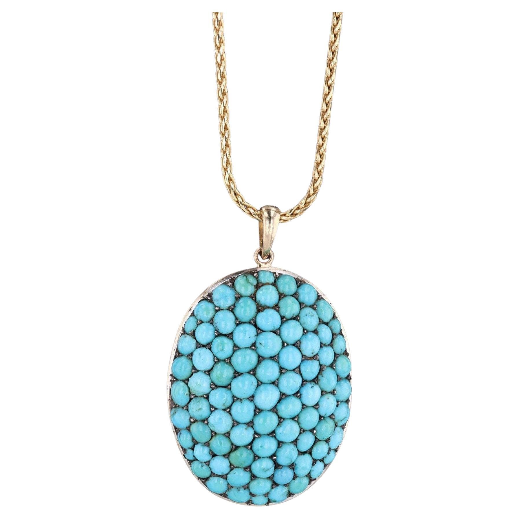 Antique Turquoise Conversion Necklace of 14k Gold