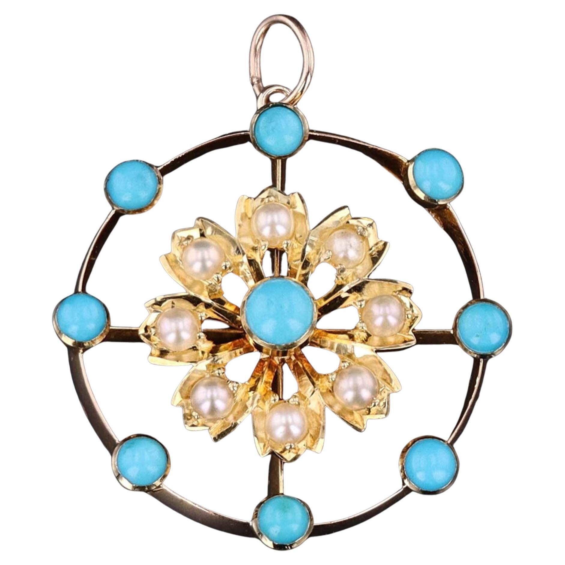 Antique Turquoise Conversion Pendant of 15ct Gold, Circa 1910 For Sale