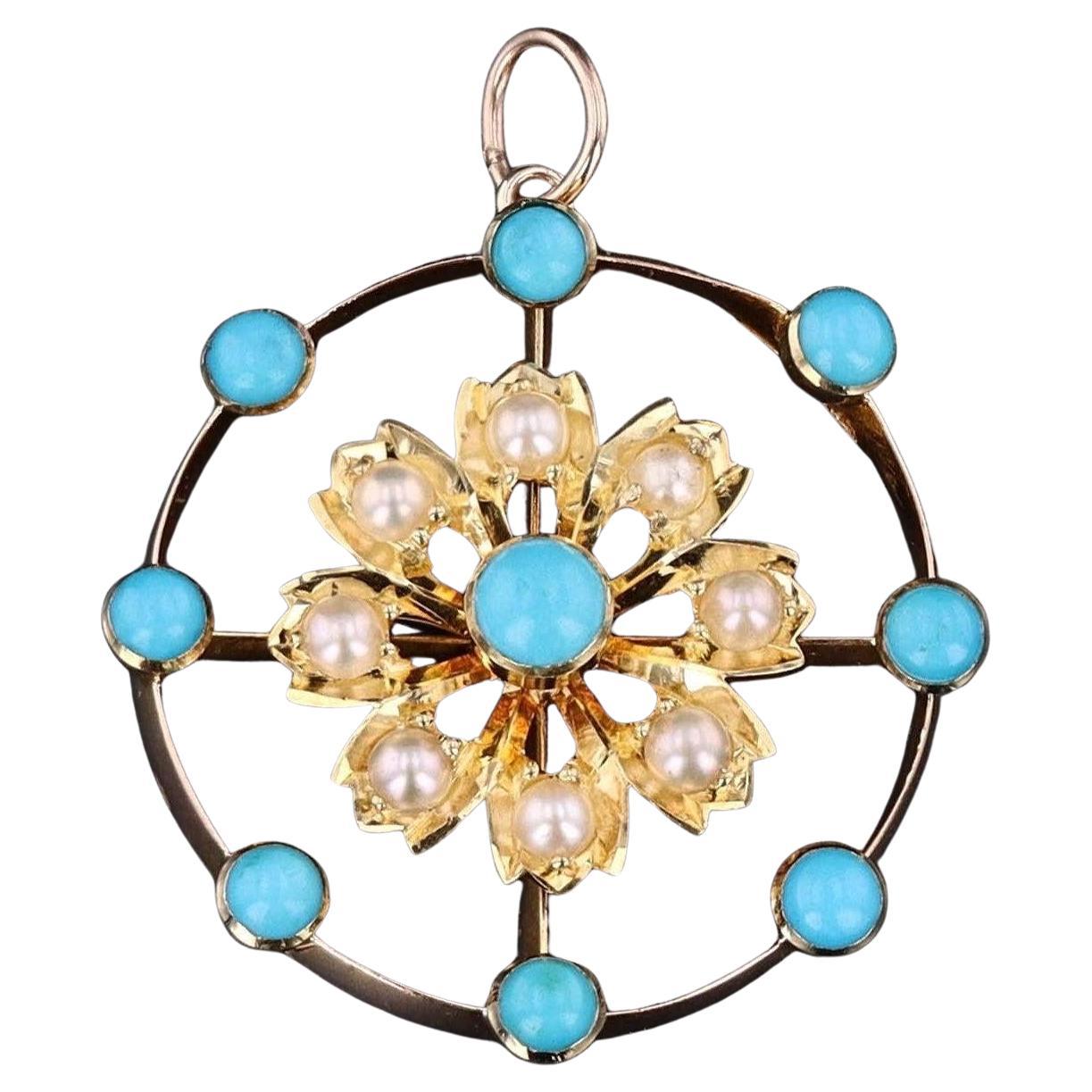 Antique Turquoise Conversion Pendant of 15ct Gold