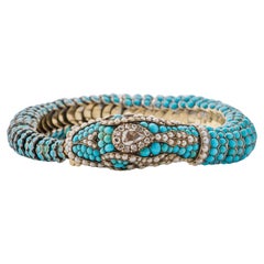 Antique Turquoise, Diamond and Pearl Snake Bracelet