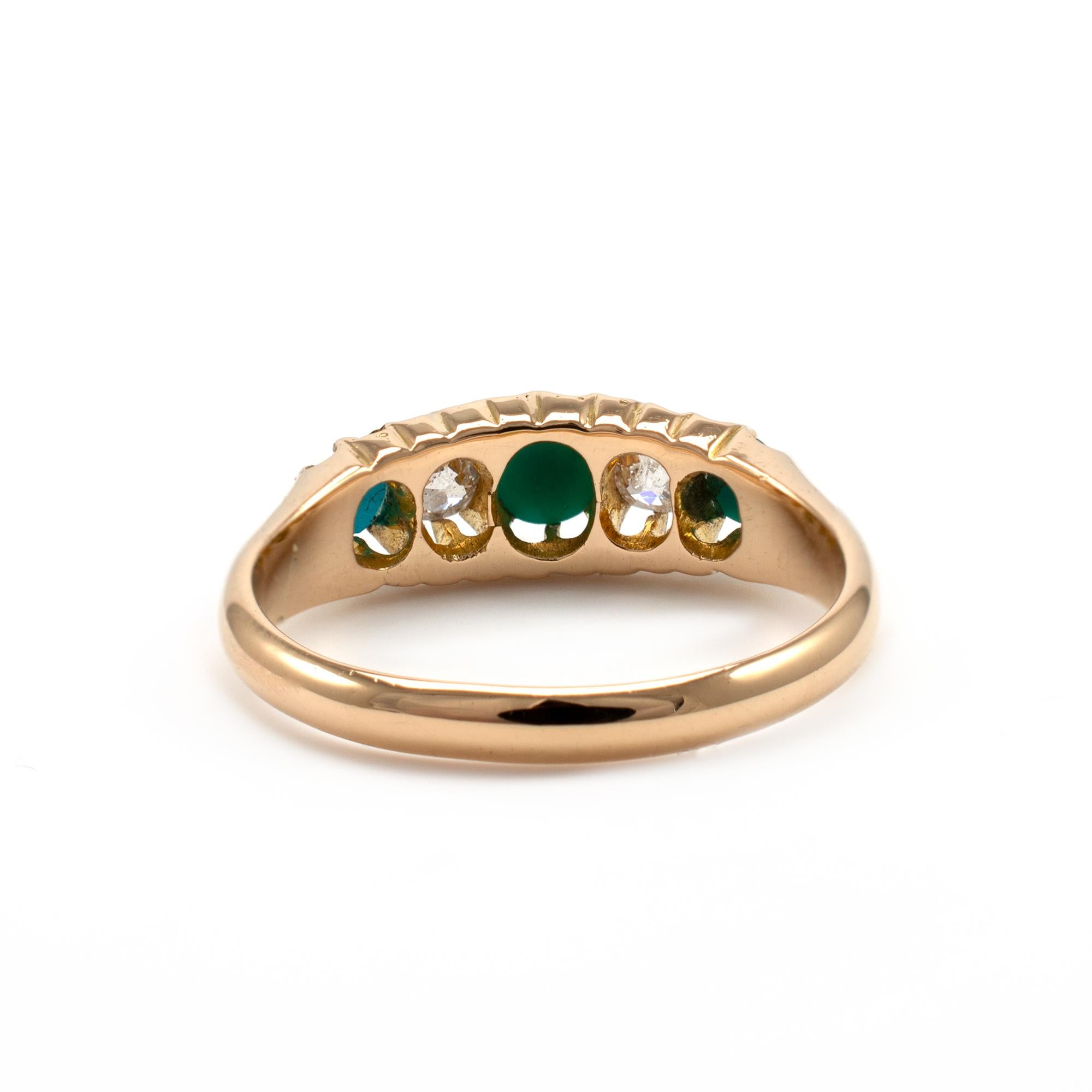 Antique Turquoise and Diamond Boat Shape Ring 18 Karat Yellow Gold, Dated 1893 In Good Condition In Preston, Lancashire