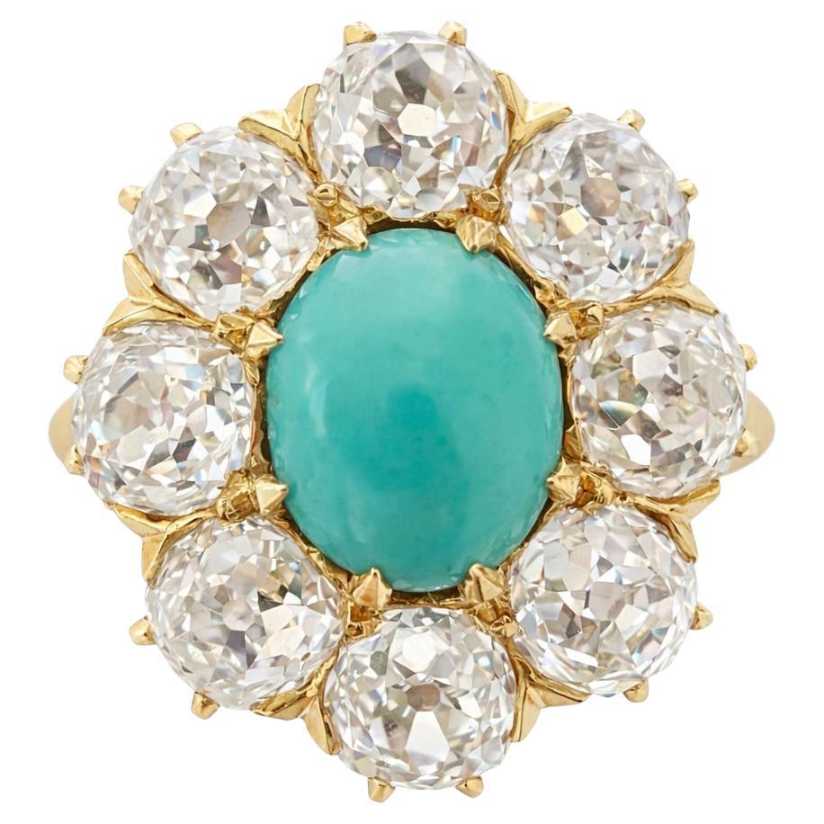 Antique Turquoise 
Diamond Cluster Ring in 18kt Gold c.1890