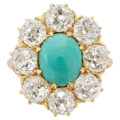 Antique Turquoise 
Diamond Cluster Ring in 18kt Gold c.1890