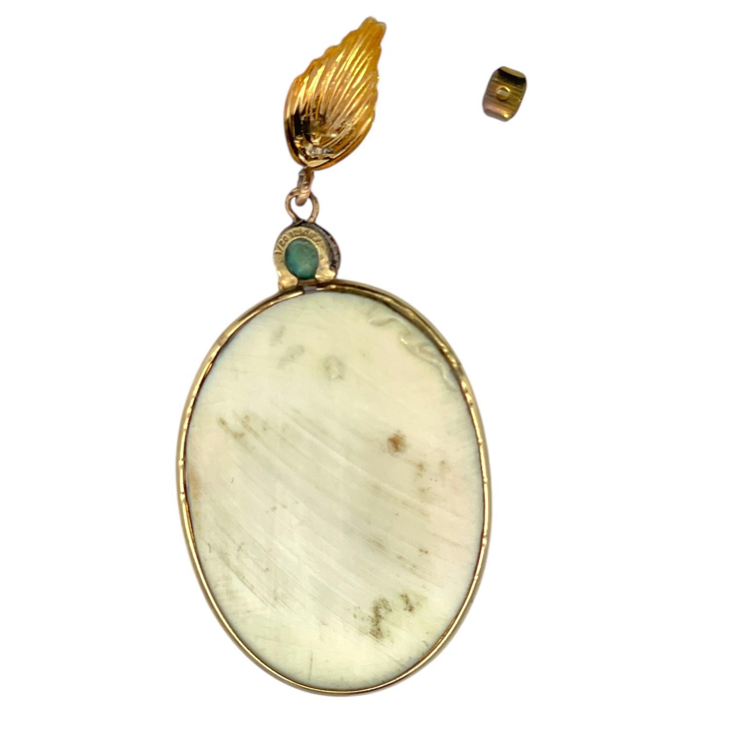 Cabochon Antique Turquoise & Diamond Mughal Portrait Solid Yellow Gold Earrings For Sale