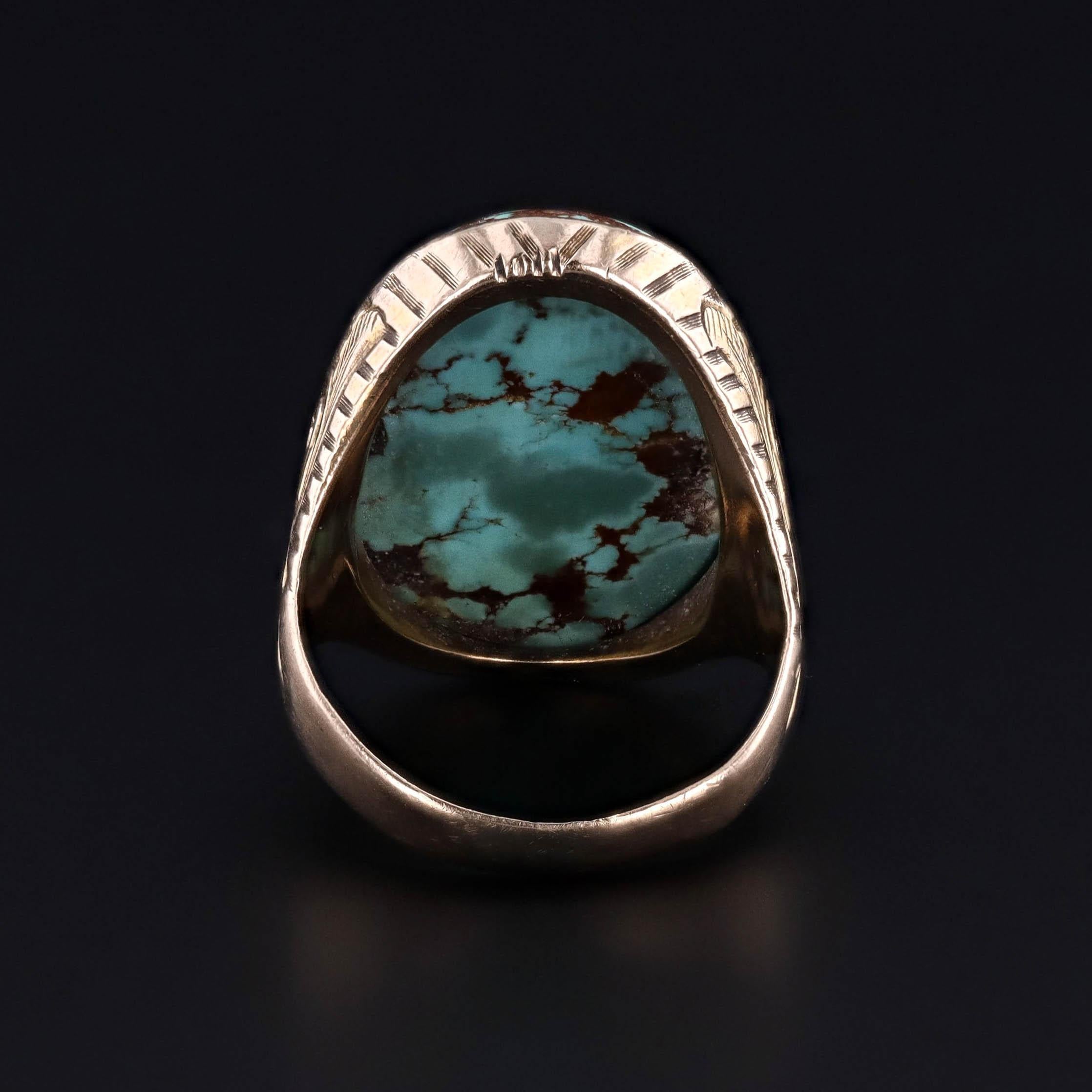 Bague ancienne en or 12k avec dôme en turquoise Pour femmes en vente