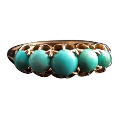 Antique Turquoise Five Stone Ring, 18 Karat Yellow Gold, Victorian