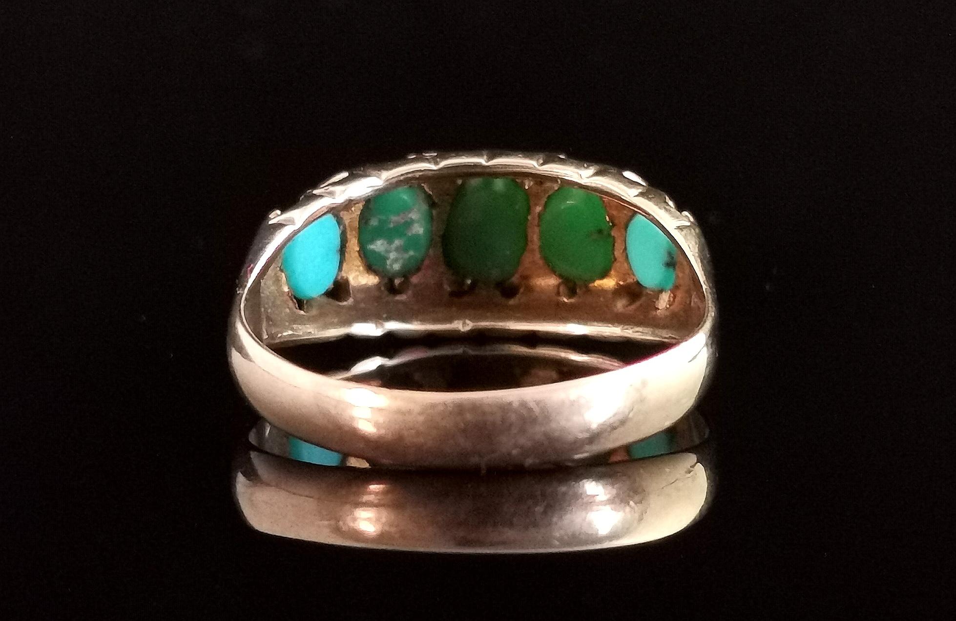 Antiker Türkis-Ring mit fünf Steinen, 9k Roségold im Angebot 4