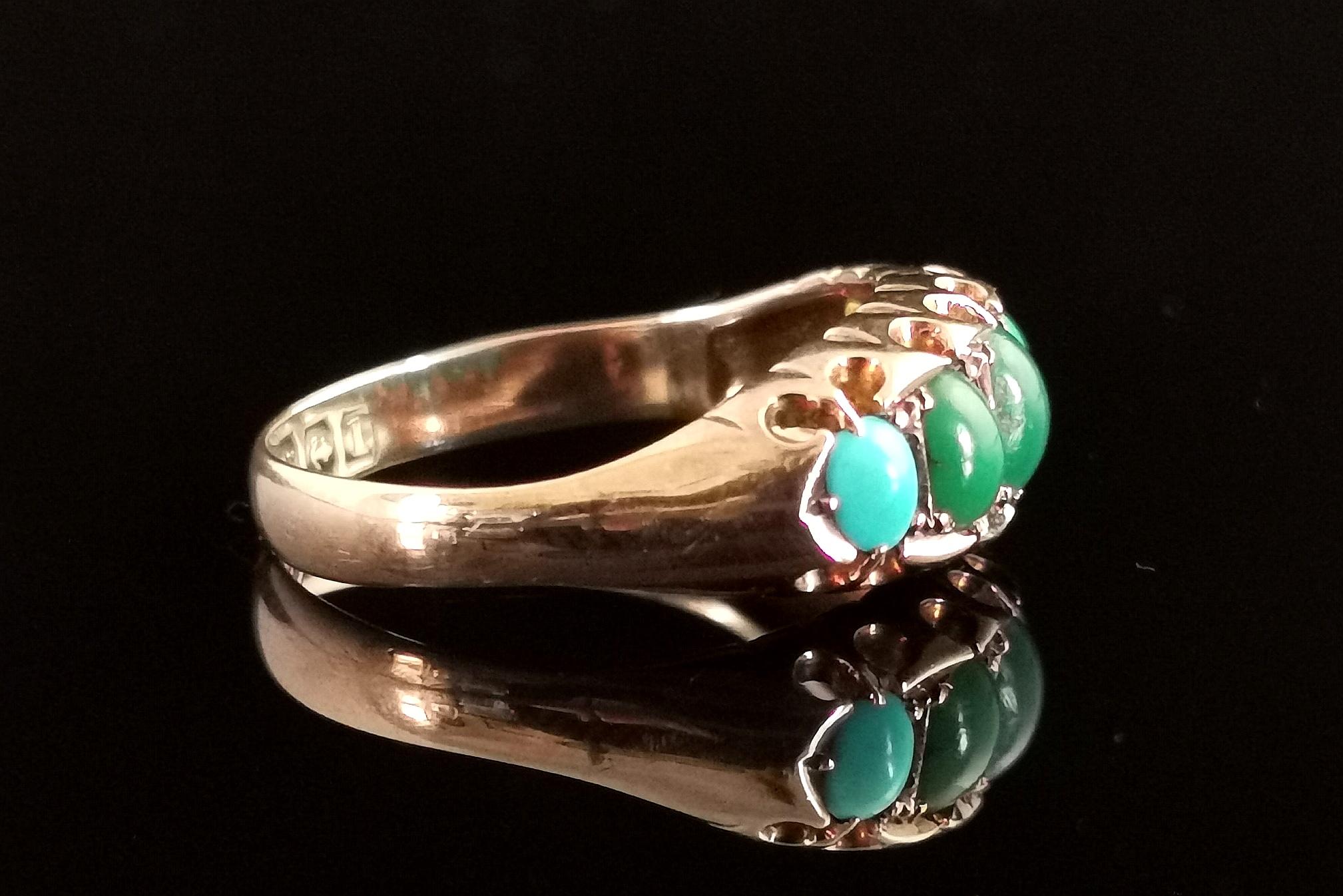 Antique Turquoise Five Stone Ring, 9k Rose Gold For Sale 5