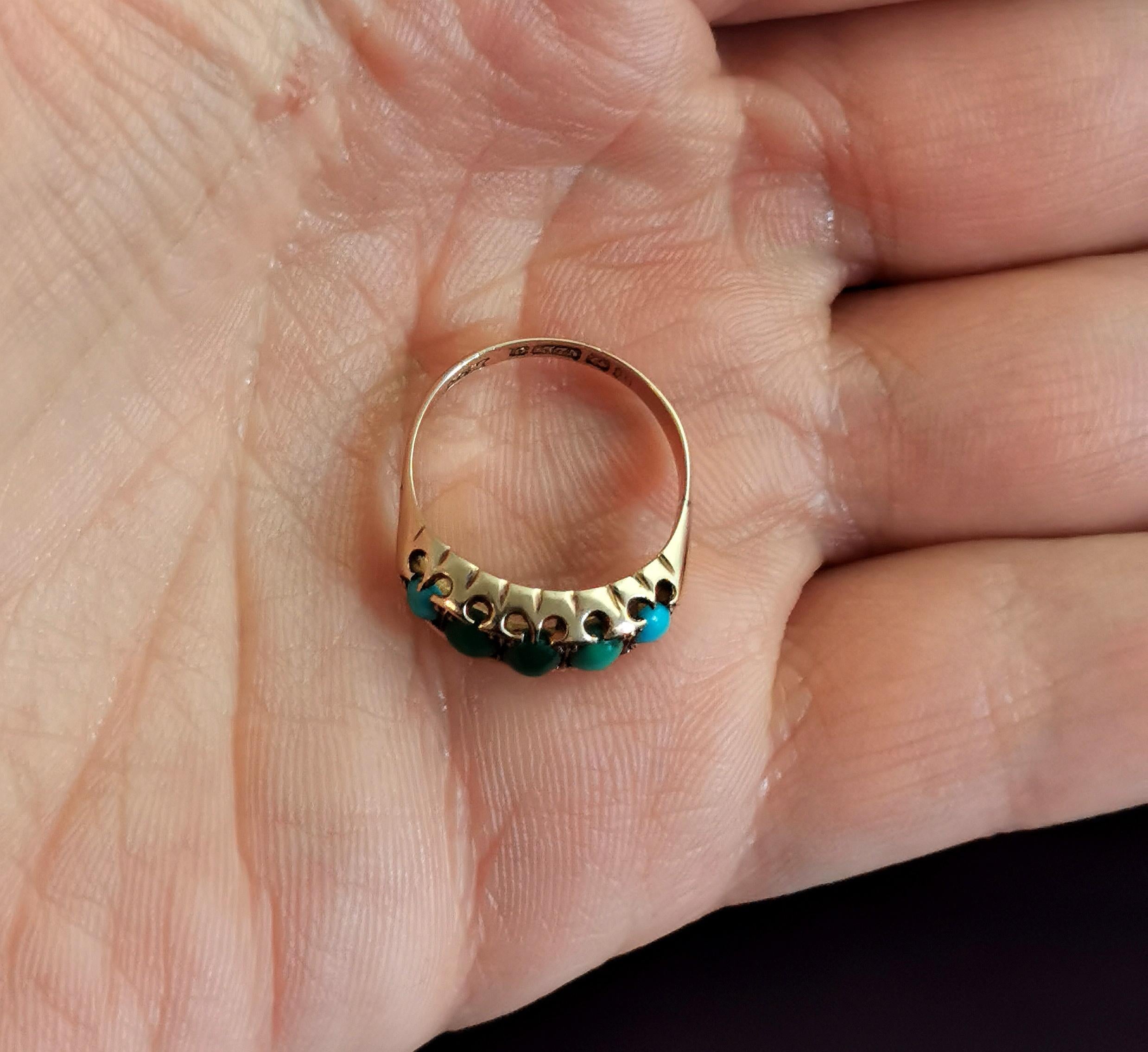 Antique Turquoise Five Stone Ring, 9k Rose Gold For Sale 6