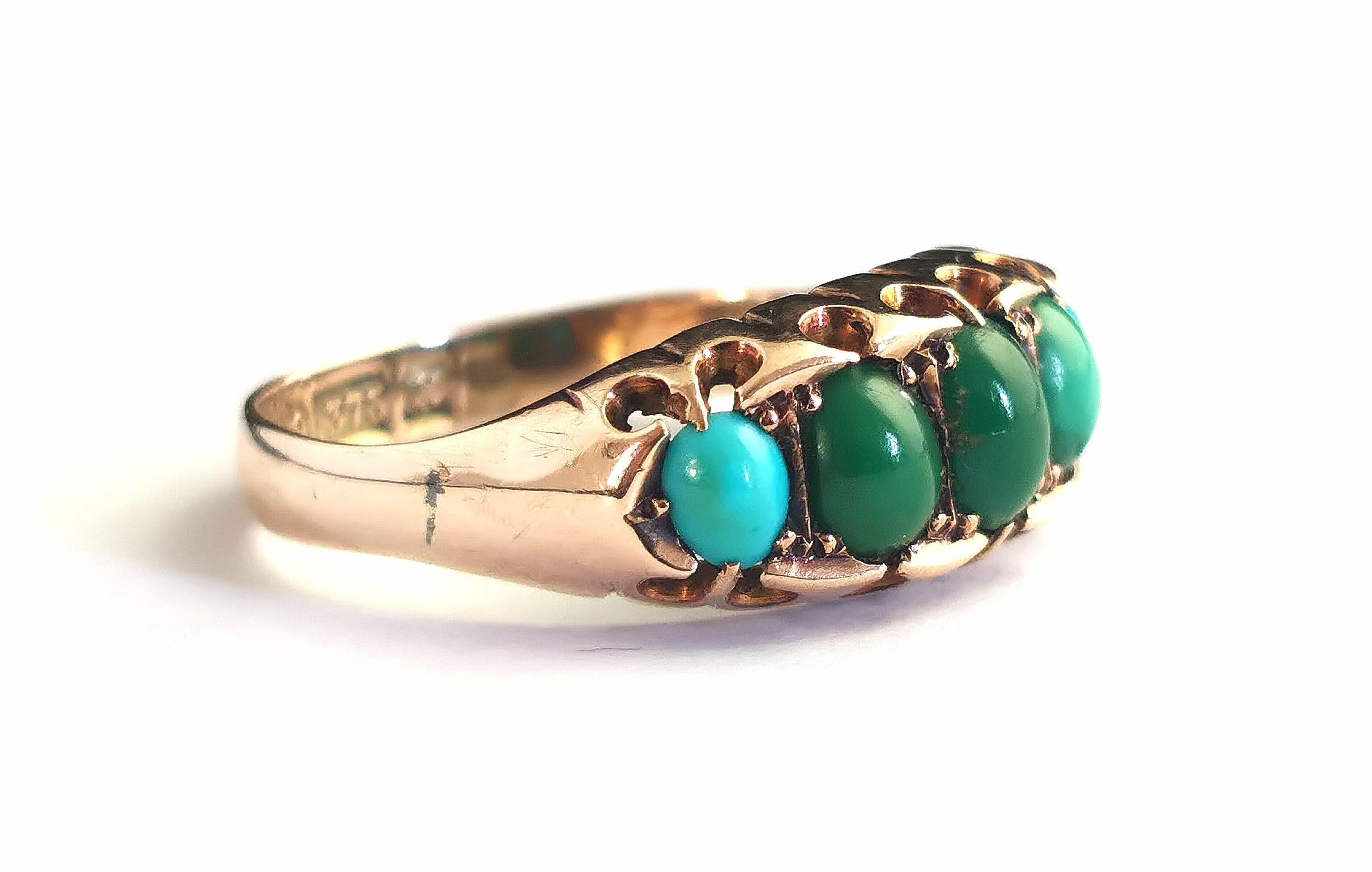 Antique Turquoise Five Stone Ring, 9k Rose Gold For Sale 8