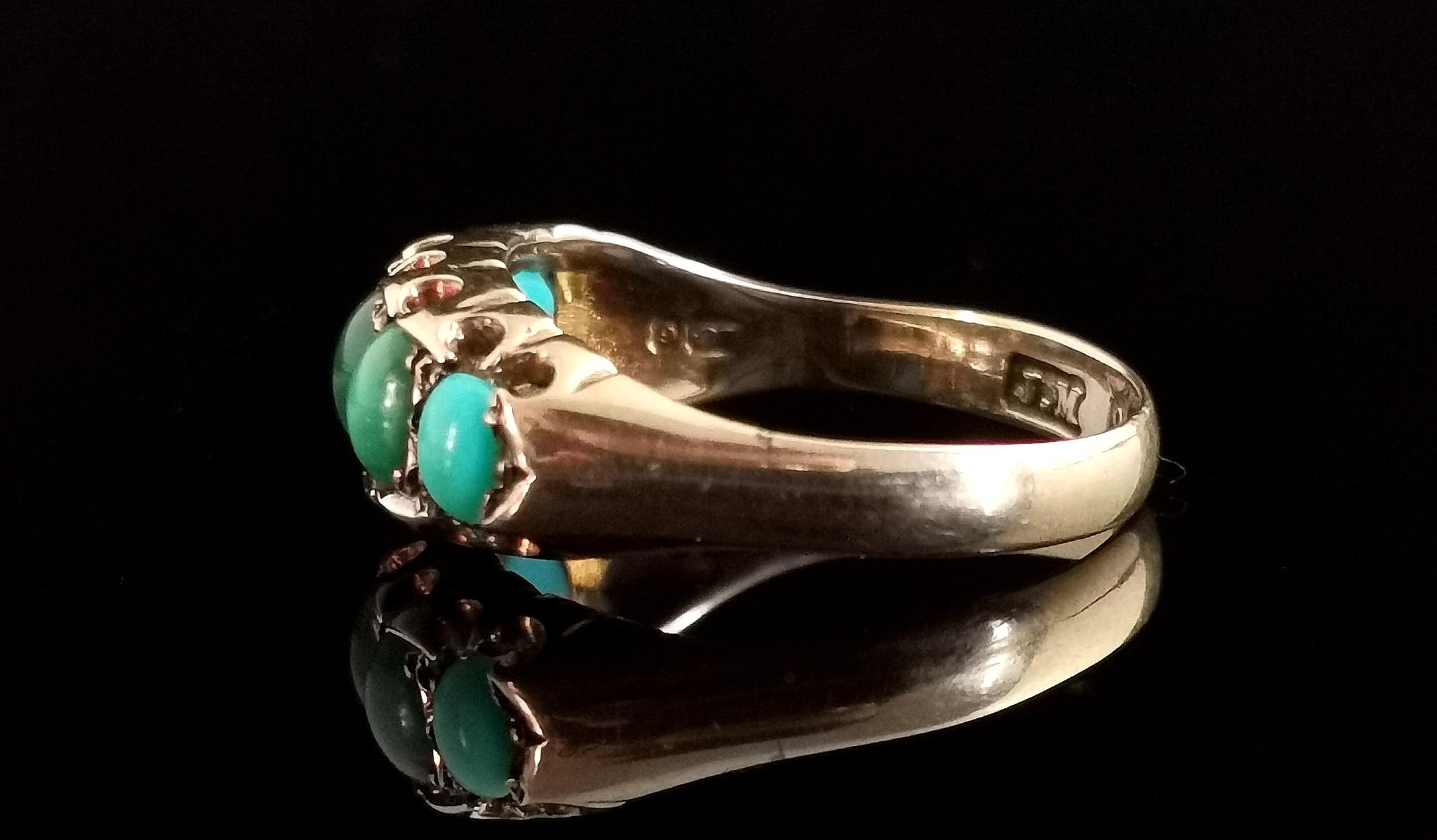 Antique Turquoise Five Stone Ring, 9k Rose Gold For Sale 1