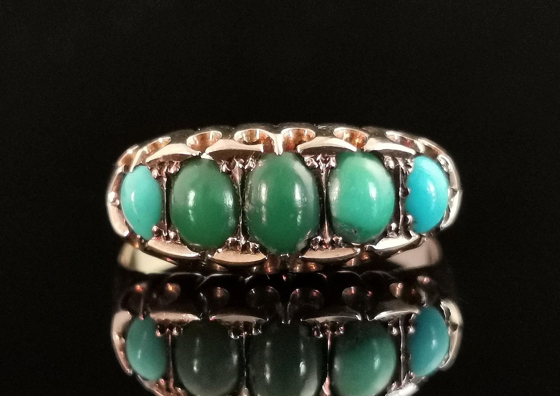 Antique Turquoise Five Stone Ring, 9k Rose Gold For Sale 2