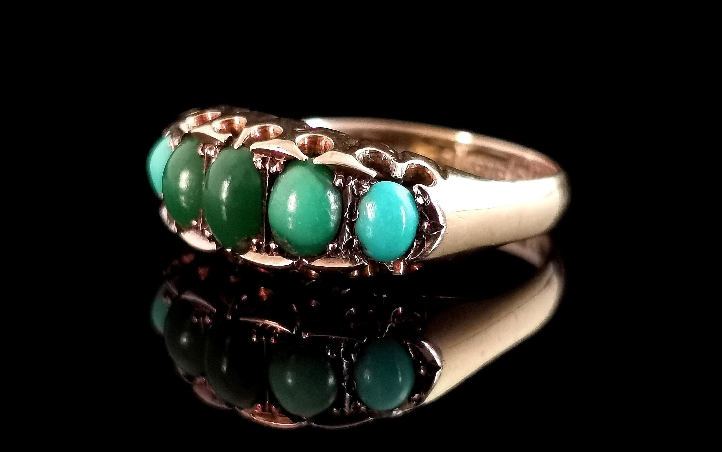 Antique Turquoise Five Stone Ring, 9k Rose Gold For Sale 3