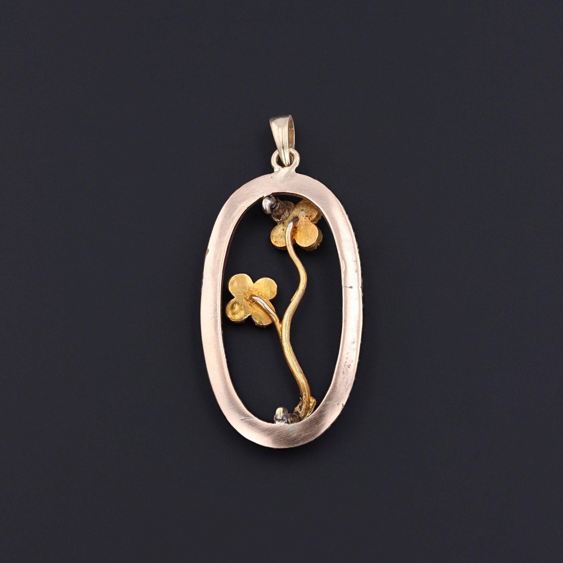 Taille cabochon Pendentif ancien Forget-Me-Not Conversion en or 14 carats en vente