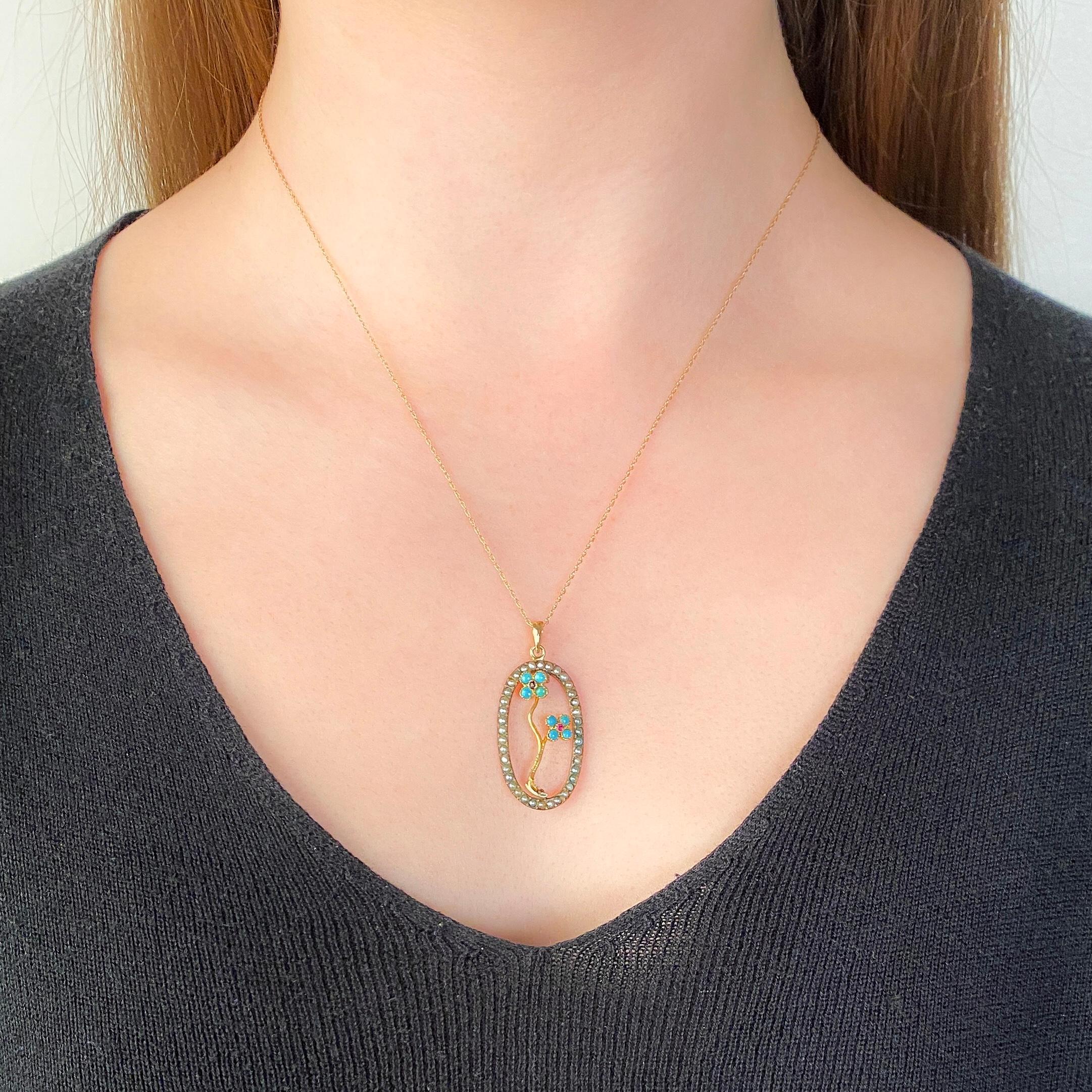 Pendentif ancien Forget-Me-Not Conversion en or 14 carats Bon état - En vente à Lewisburg, PA