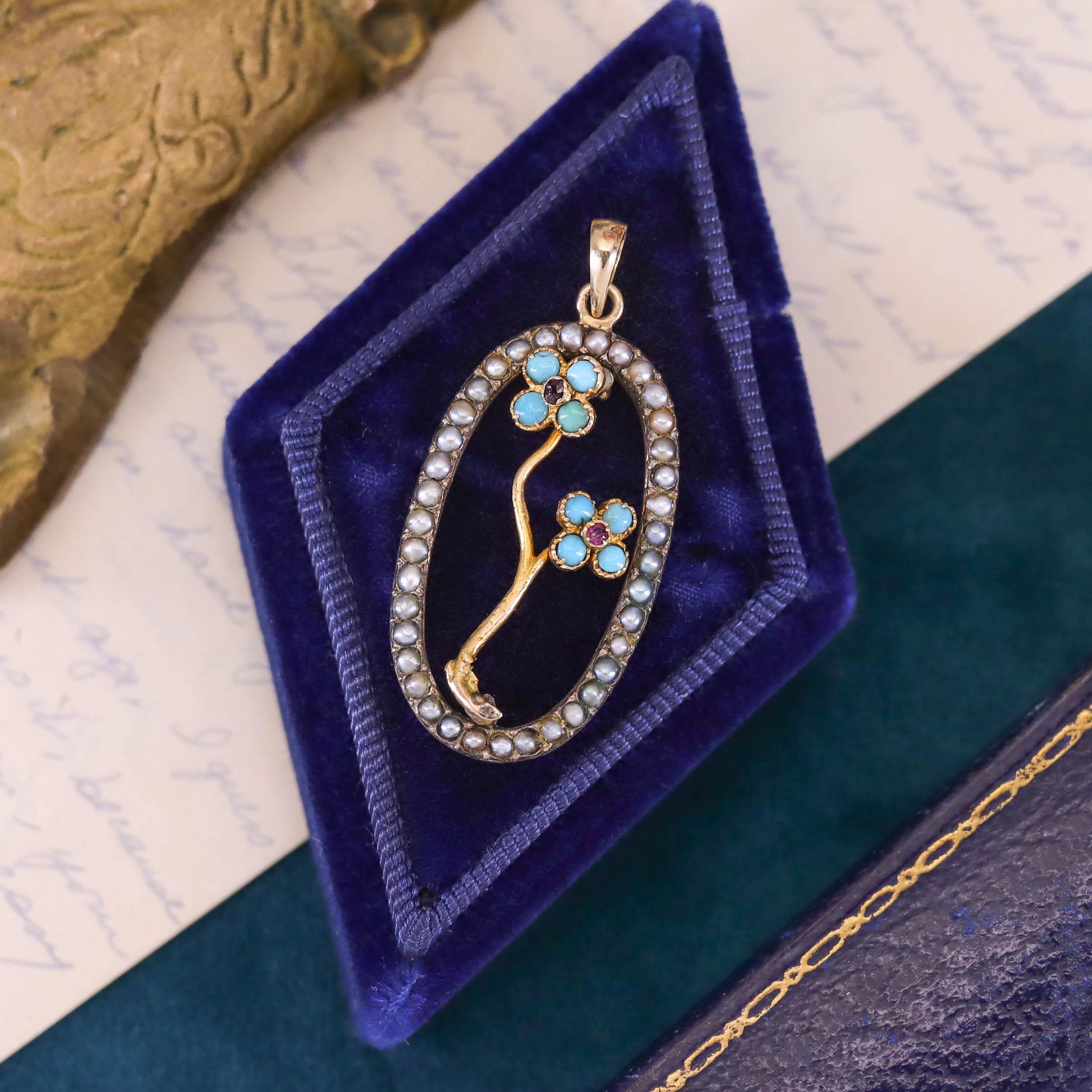 Pendentif ancien Forget-Me-Not Conversion en or 14 carats Pour femmes en vente