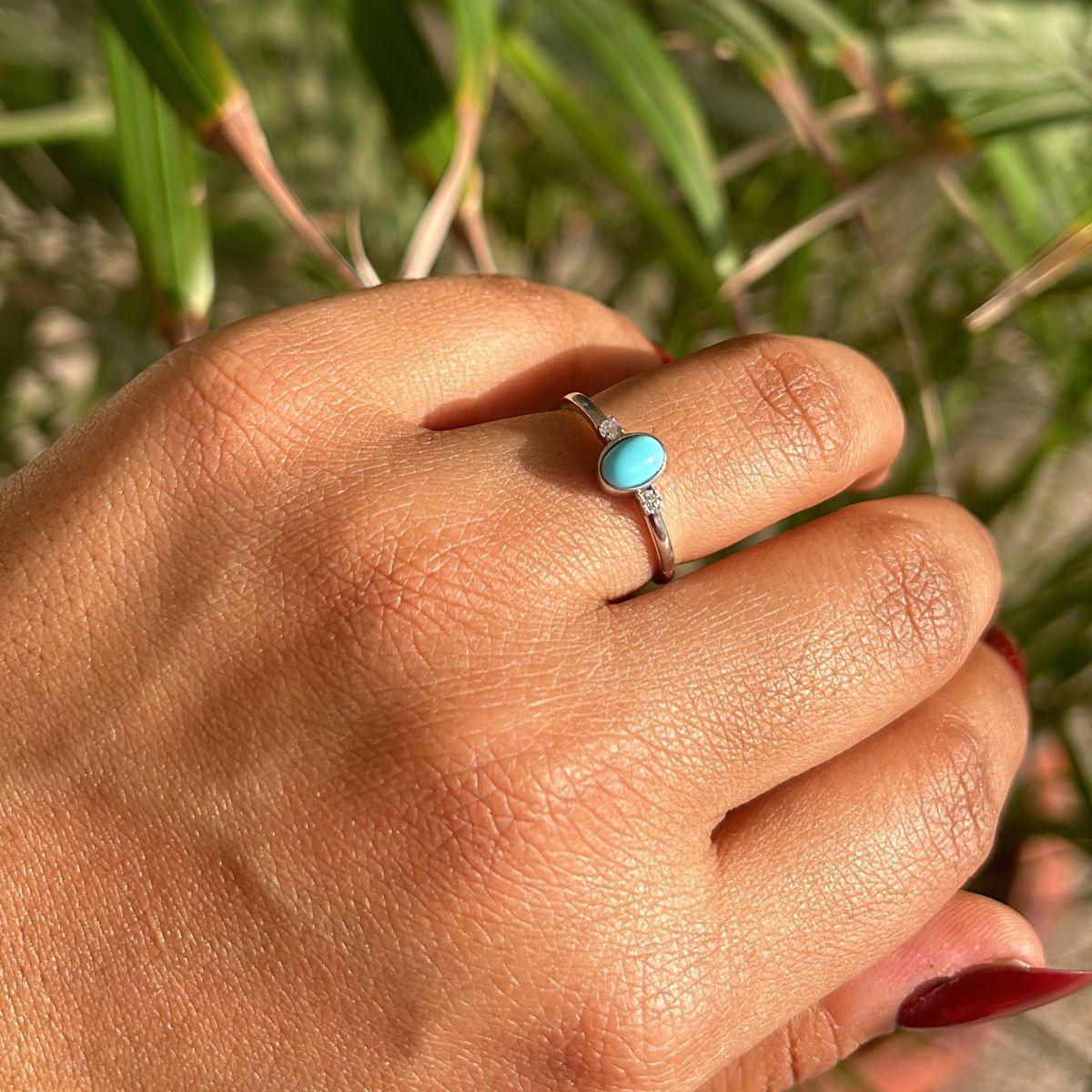 For Sale:  Dainty Birthstone Stacking Turquoise & Cubic Zirconia Ring in 925 Sterling Silve 4