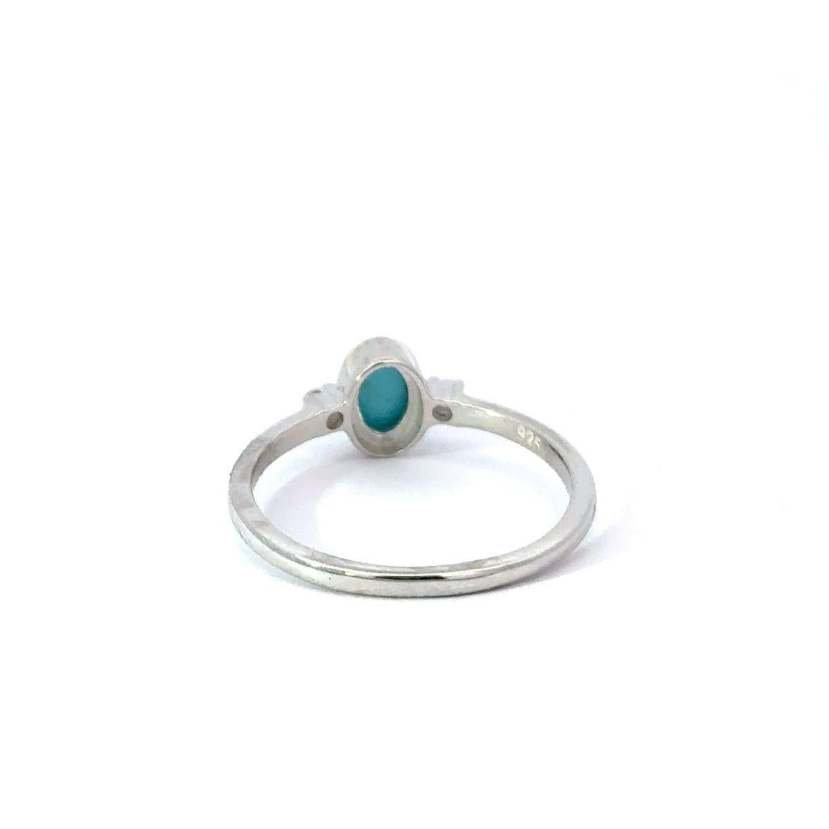 For Sale:  Dainty Birthstone Stacking Turquoise & Cubic Zirconia Ring in 925 Sterling Silve 6