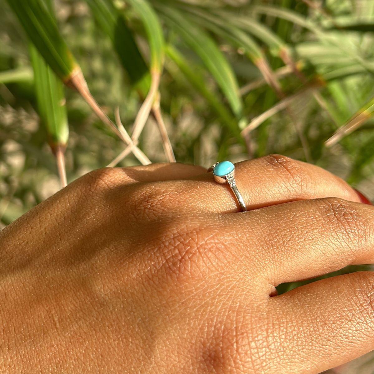 For Sale:  Dainty Birthstone Stacking Turquoise & Cubic Zirconia Ring in 925 Sterling Silve 7
