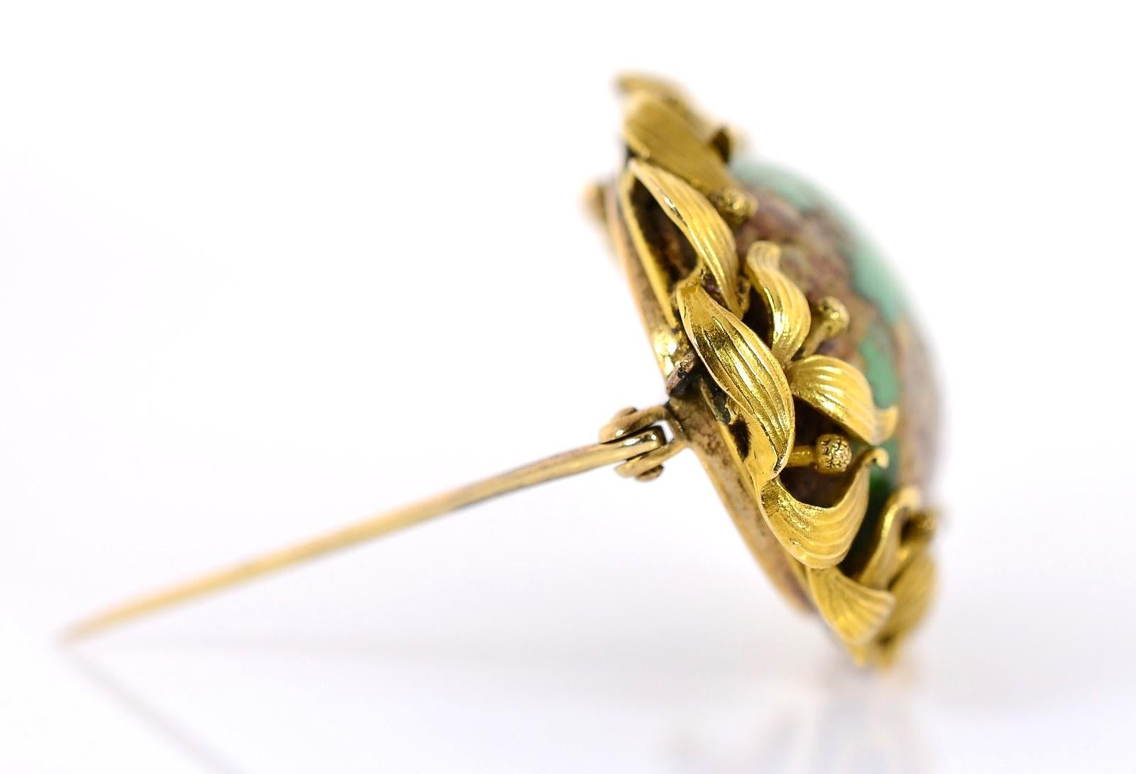Art Nouveau Antique Turquoise and Gold Brooch For Sale