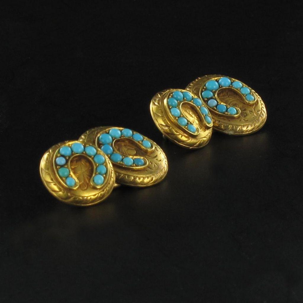 Antique Turquoise Gold Cufflinks 8
