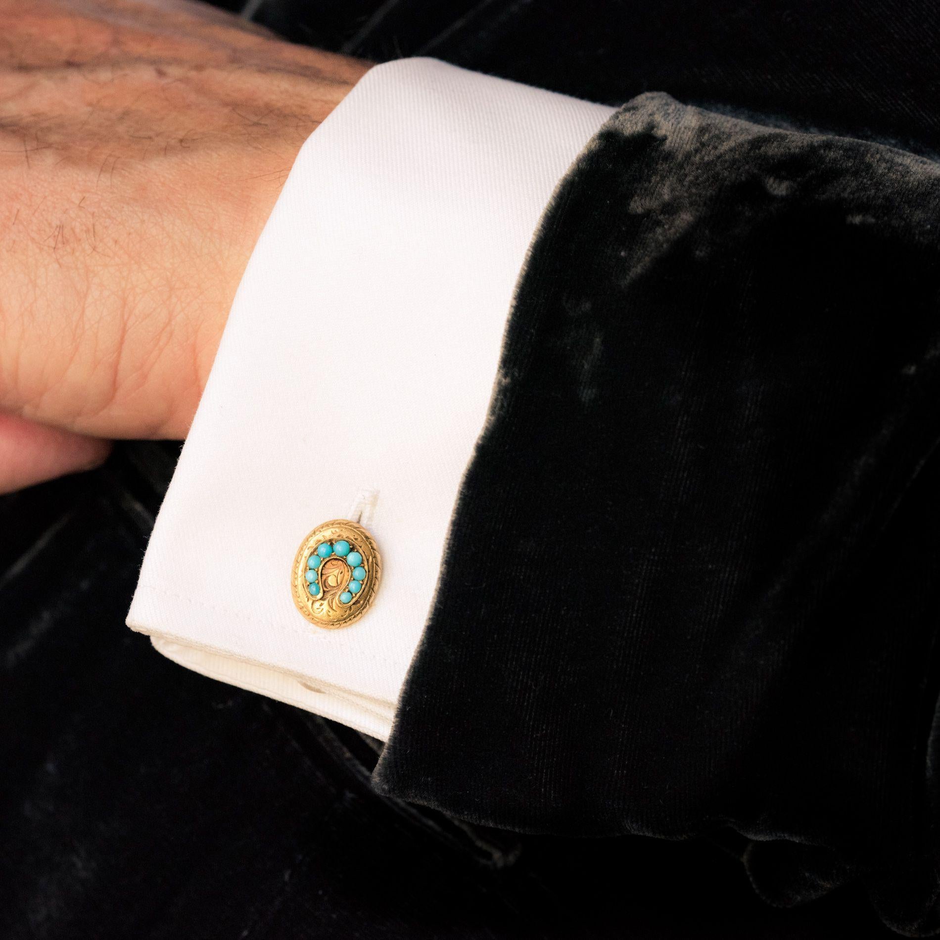 Cabochon Antique Turquoise Gold Cufflinks