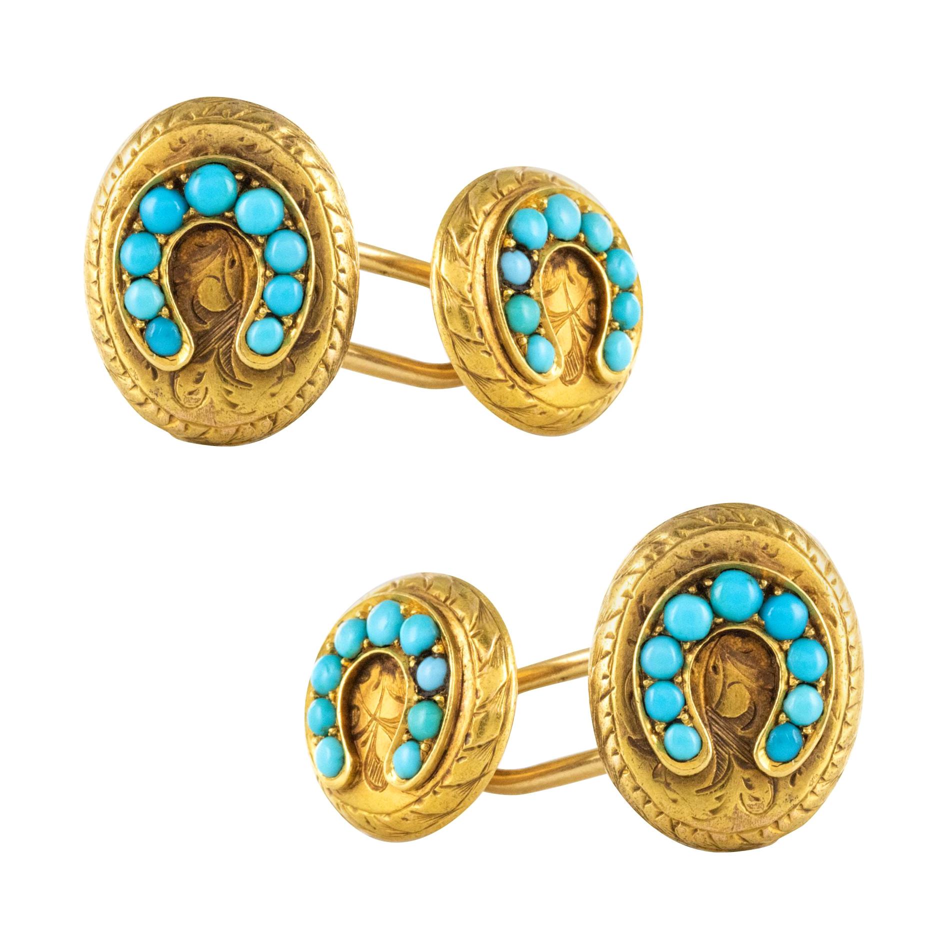 Antique Turquoise Gold Cufflinks