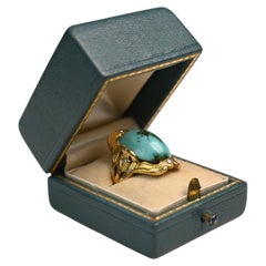 Antique Turquoise Gold Ring. Oval Cut Turquoise Diamond Ring 18k Yellow Gold