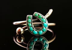 Antique Turquoise Horseshoe and crop ring, 9k Rose gold