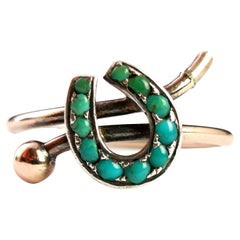 Antique Turquoise Horseshoe and crop ring, 9k Rose gold