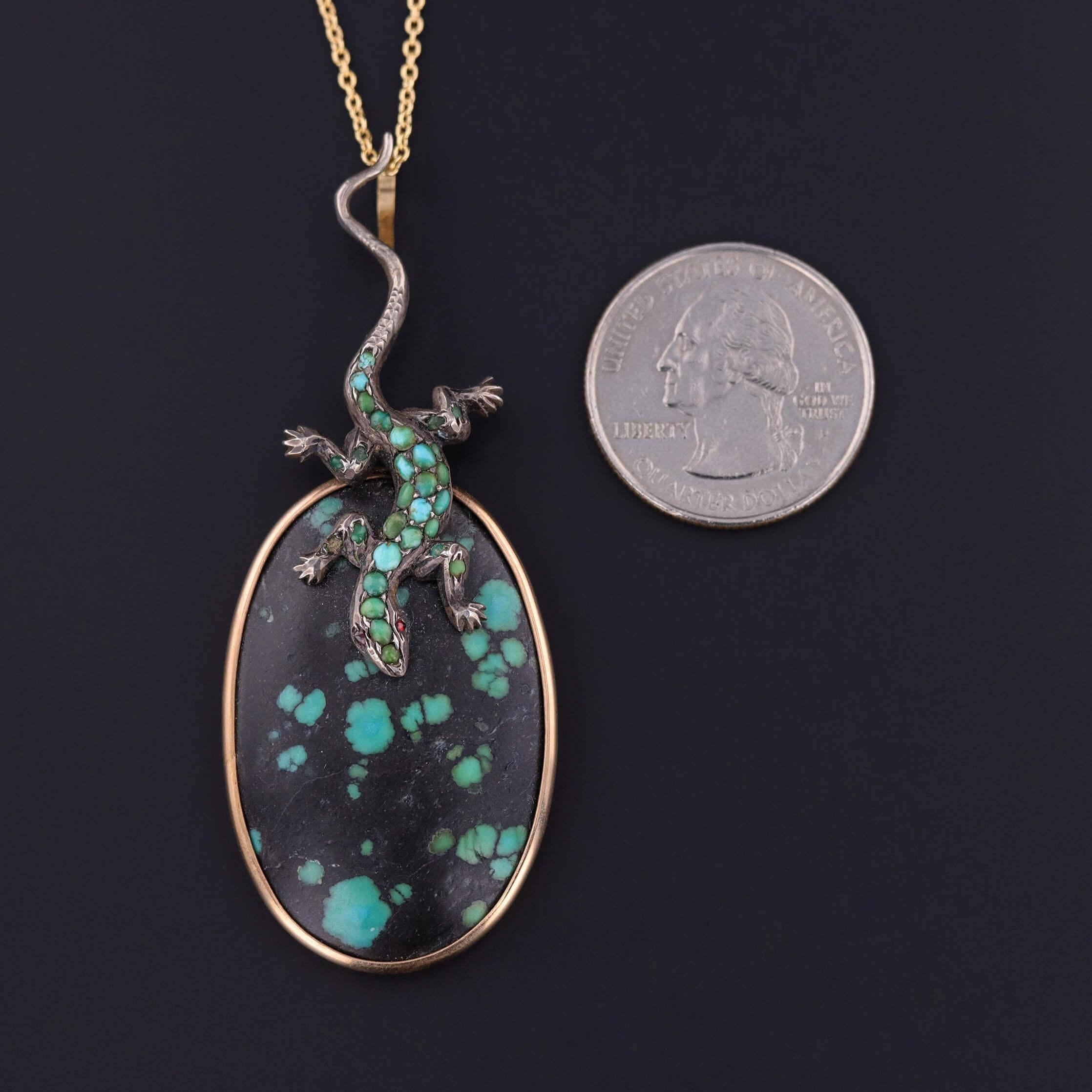 Antiker Türkis-Eidechsen-Anhänger aus Gold und Silber (Viktorianisch) im Angebot