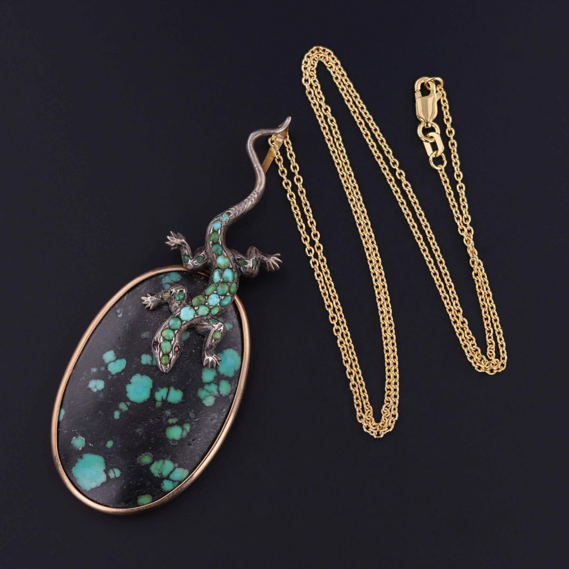 Antiker Türkis-Eidechsen-Anhänger aus Gold und Silber (Ovalschliff) im Angebot