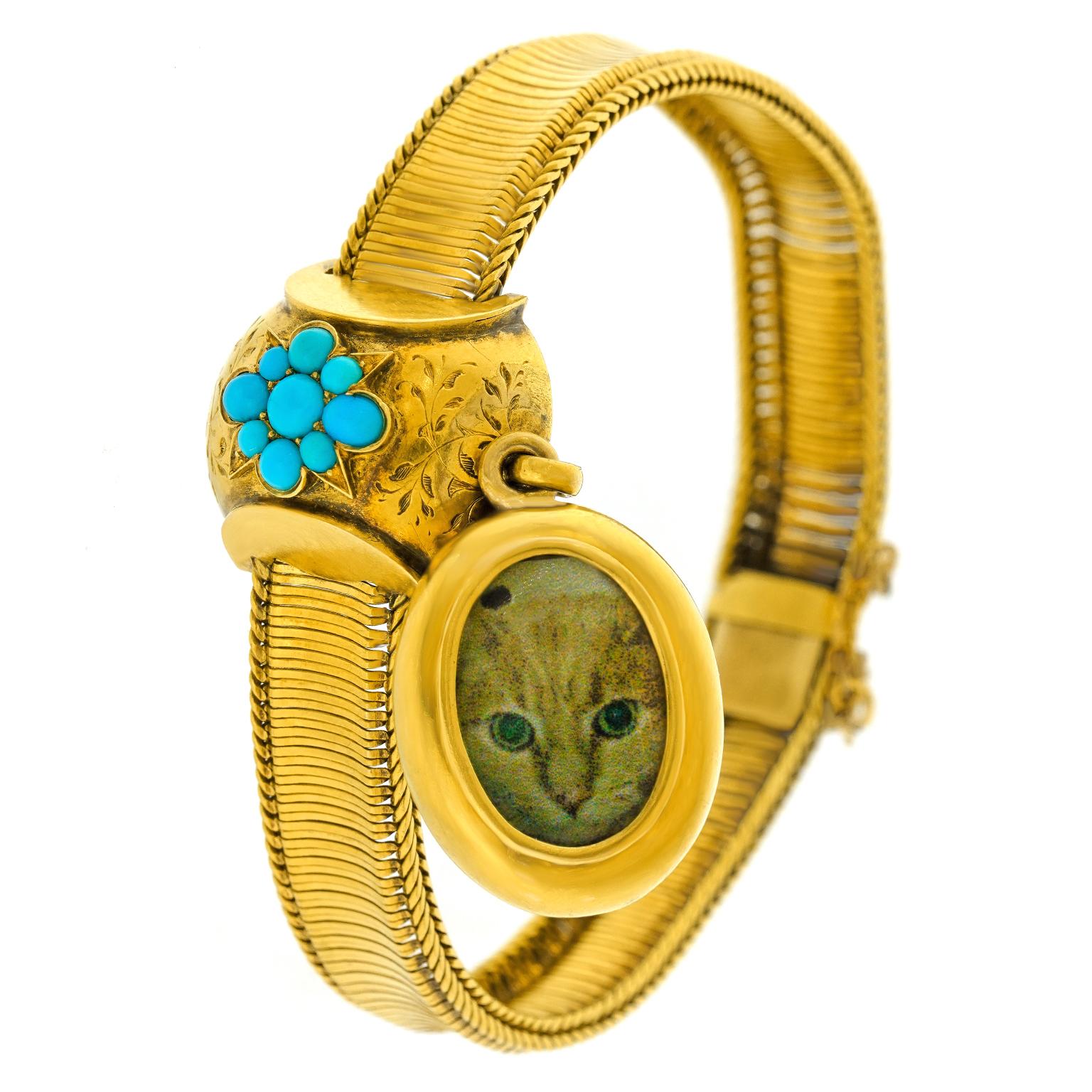 da uomo o donna Bracciale antico con medaglione in turchese in vendita