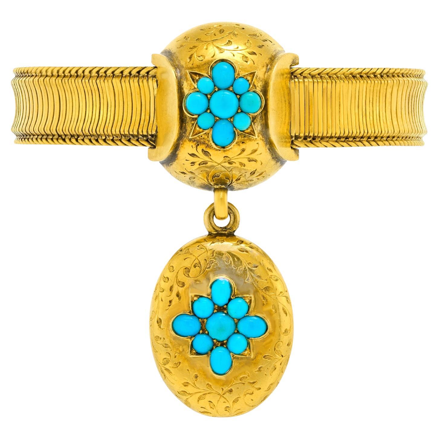 Bracciale antico con medaglione in turchese in vendita
